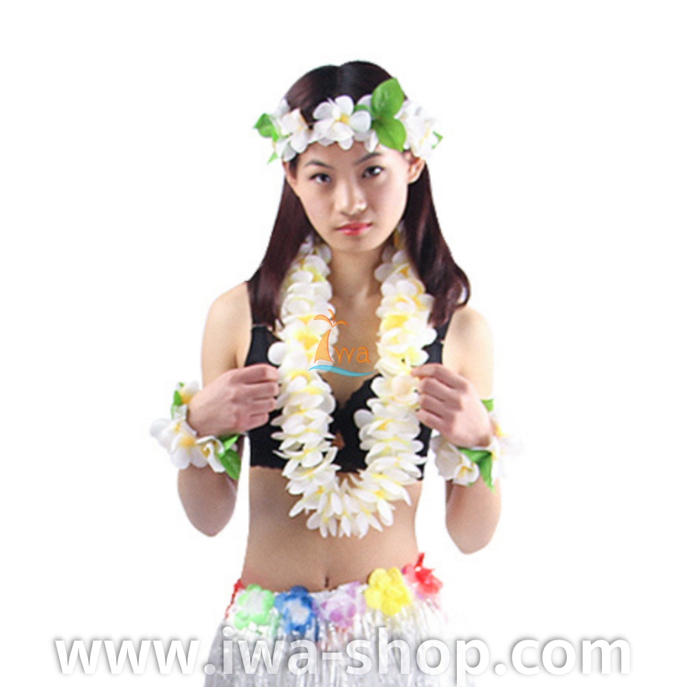 ชุดพวงมาลัยฮาวาย พวงมาลัยดอกไม้แฟนซี ขาวเหลือง
