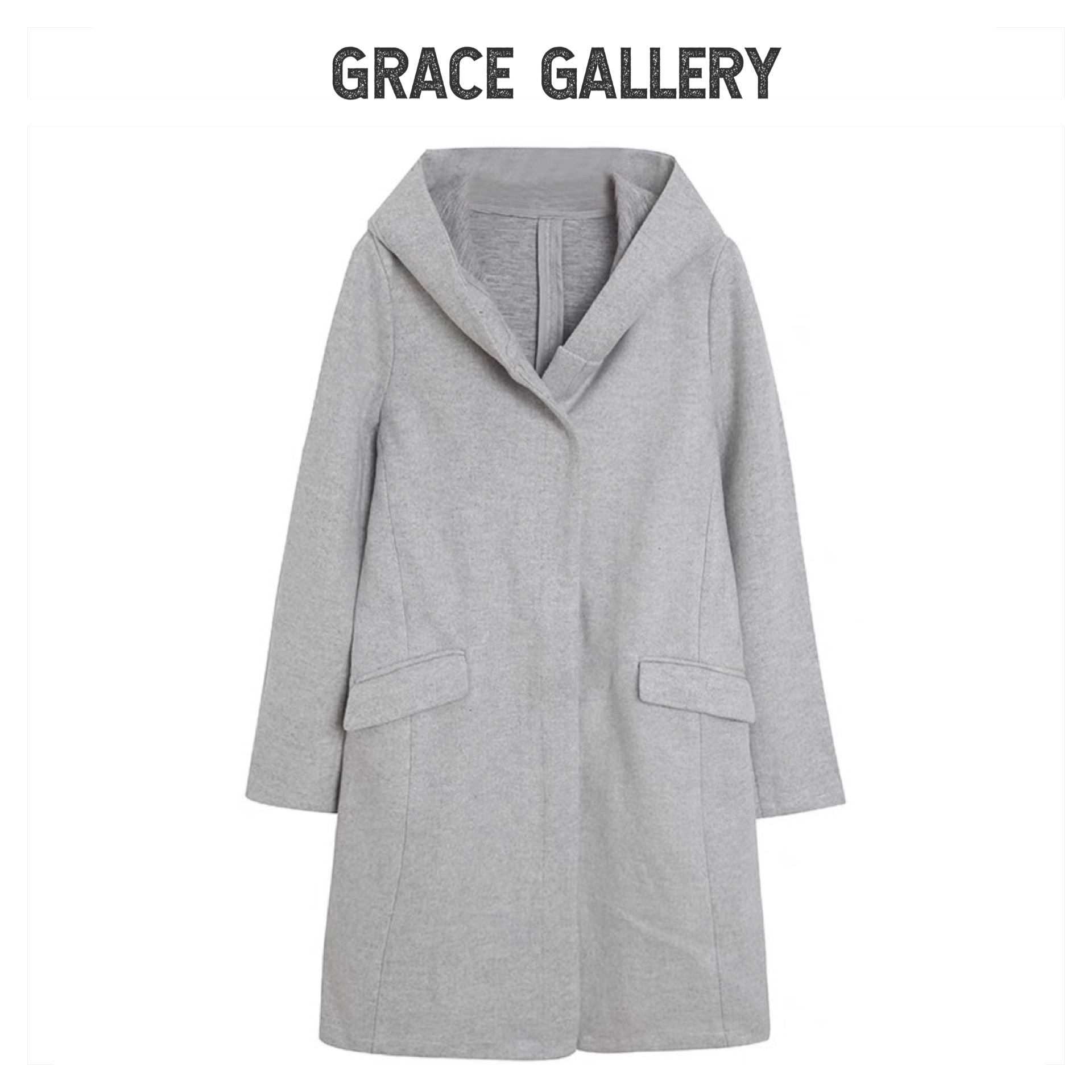 Belluna grace gallery เสื้อโค้ทวูล เสื้อโค้ทฮู้ด โค้ทสักหลาดสีเทา แบรนด์Grace gallery belluna