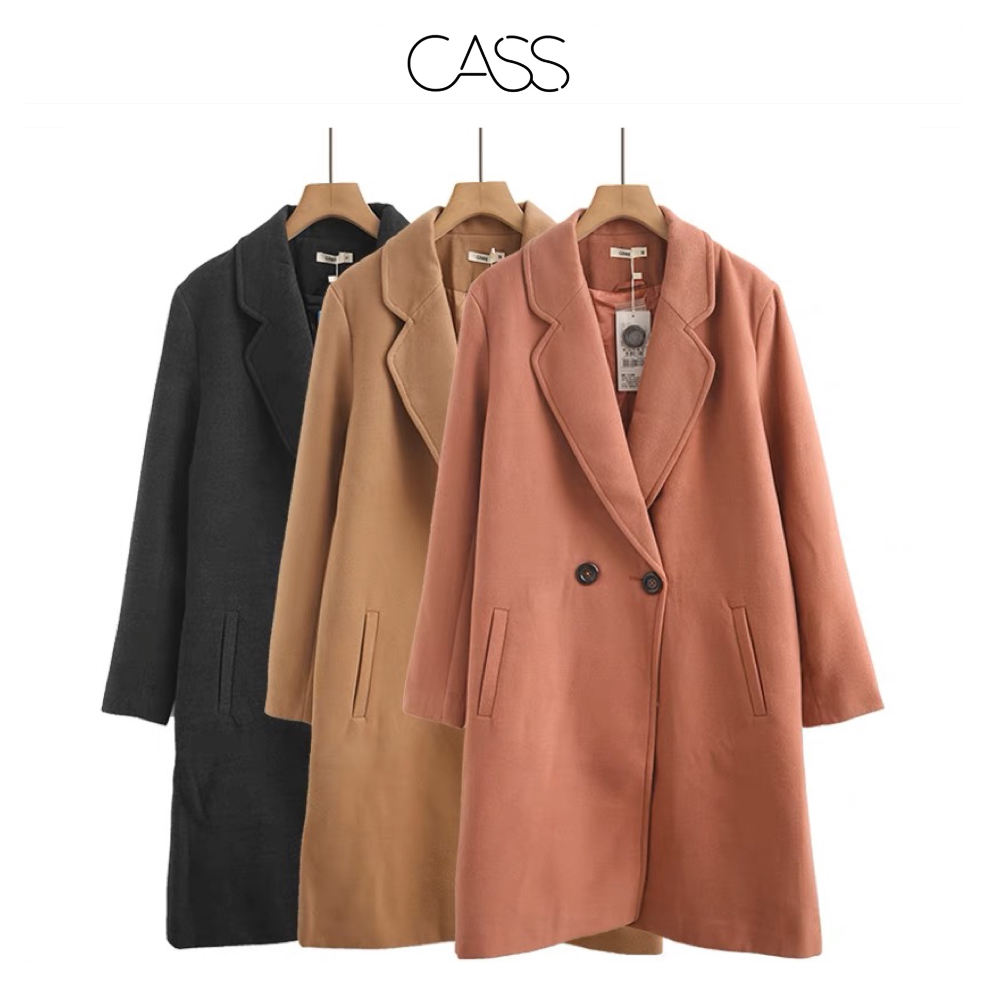 Cass เสื้อโค้ท เสื้อกันหนาว เนื้อผ้าสักหลาดวูล สีนู้ดกะปิ แบรนด์ CASS