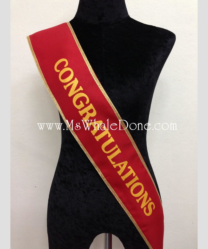 4แบบ สายสะพายแสดงความยินดี CONGRATULATIONS สีแดง/น้ำเงิน แต่งขอบ