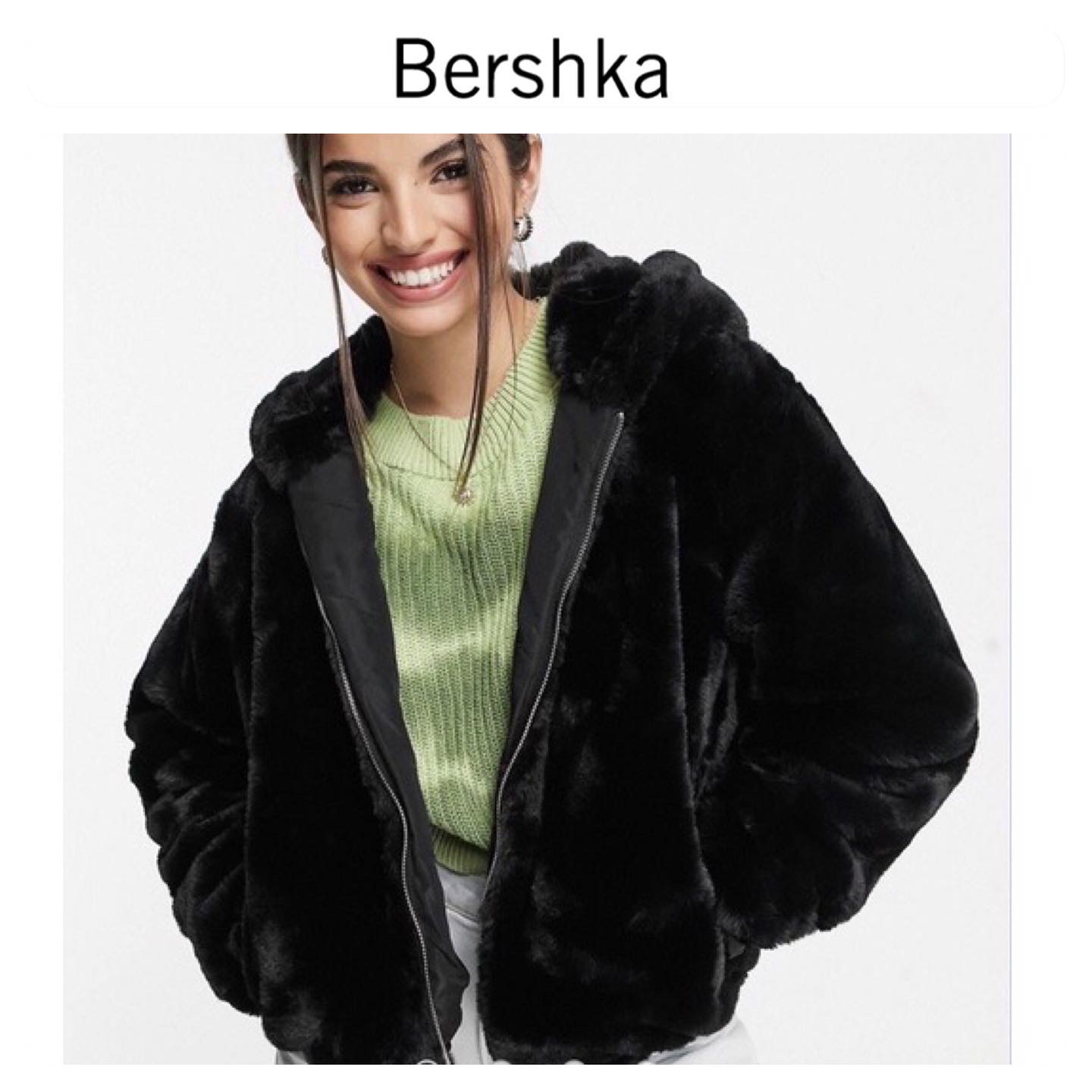 Bershka เสื้อเฟอร์กันหนาว หมวกฮู้ด เสื้อขน สีดำ แบรนด์ BERSHKA เนื้อนิ่ม นุ่มมากคะ สำเนา สำเนา สำเนา ดำ