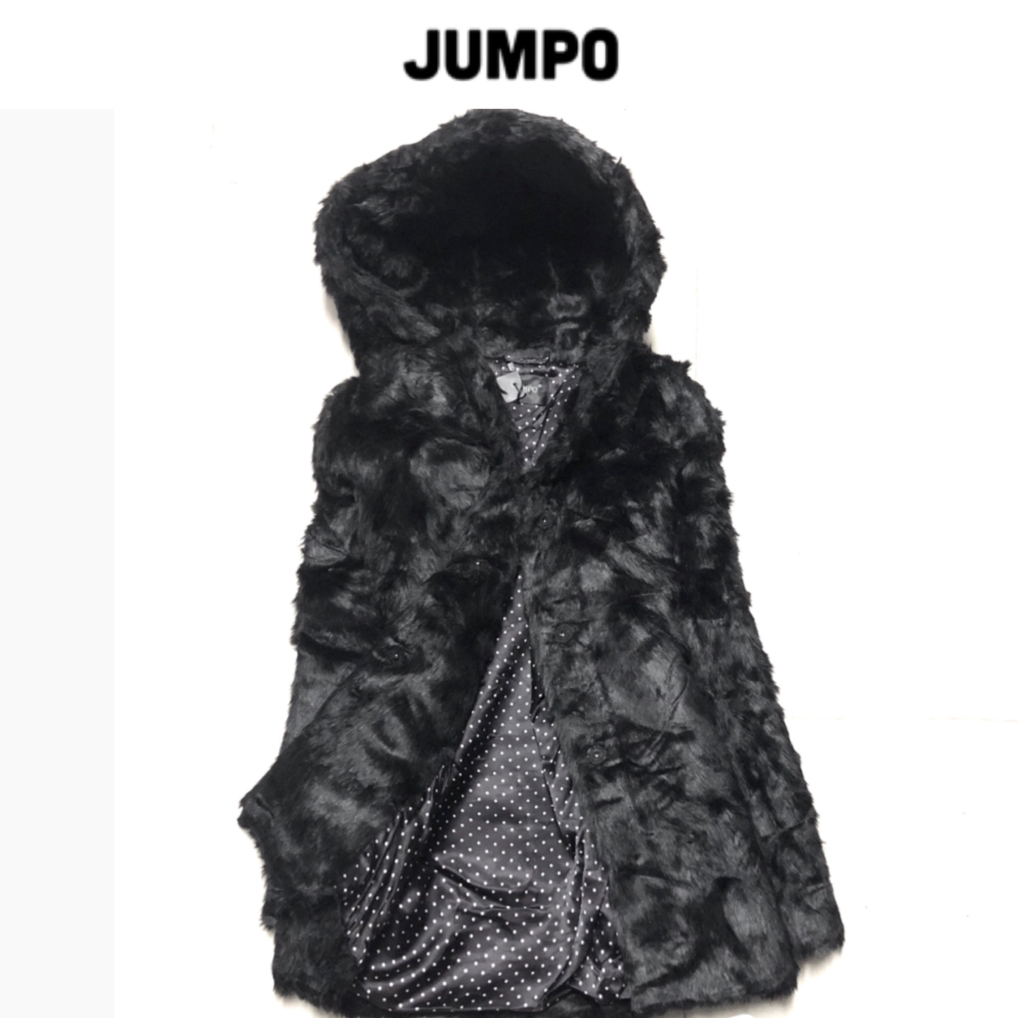 Jumpo เสื้อกันหนาวหมวกฮู้ด แต่งขนสีดำ เนื้อขน เนียน นุ่ม ไม่ระคายเคือง คะ สินค้าเกาหลี แบรนด์เนม JUMPO size M/L/XL ดำ