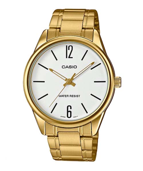 CASIO นาฬิกาคาสิโอ นาฬิกาข้อมือ นาฬิกากันน้ำ นาฬิกาของแท้ ประกันศูนย์ CMG 1 ปี รุ่น MTP-V005G-7B นาฬิกาสีทอง