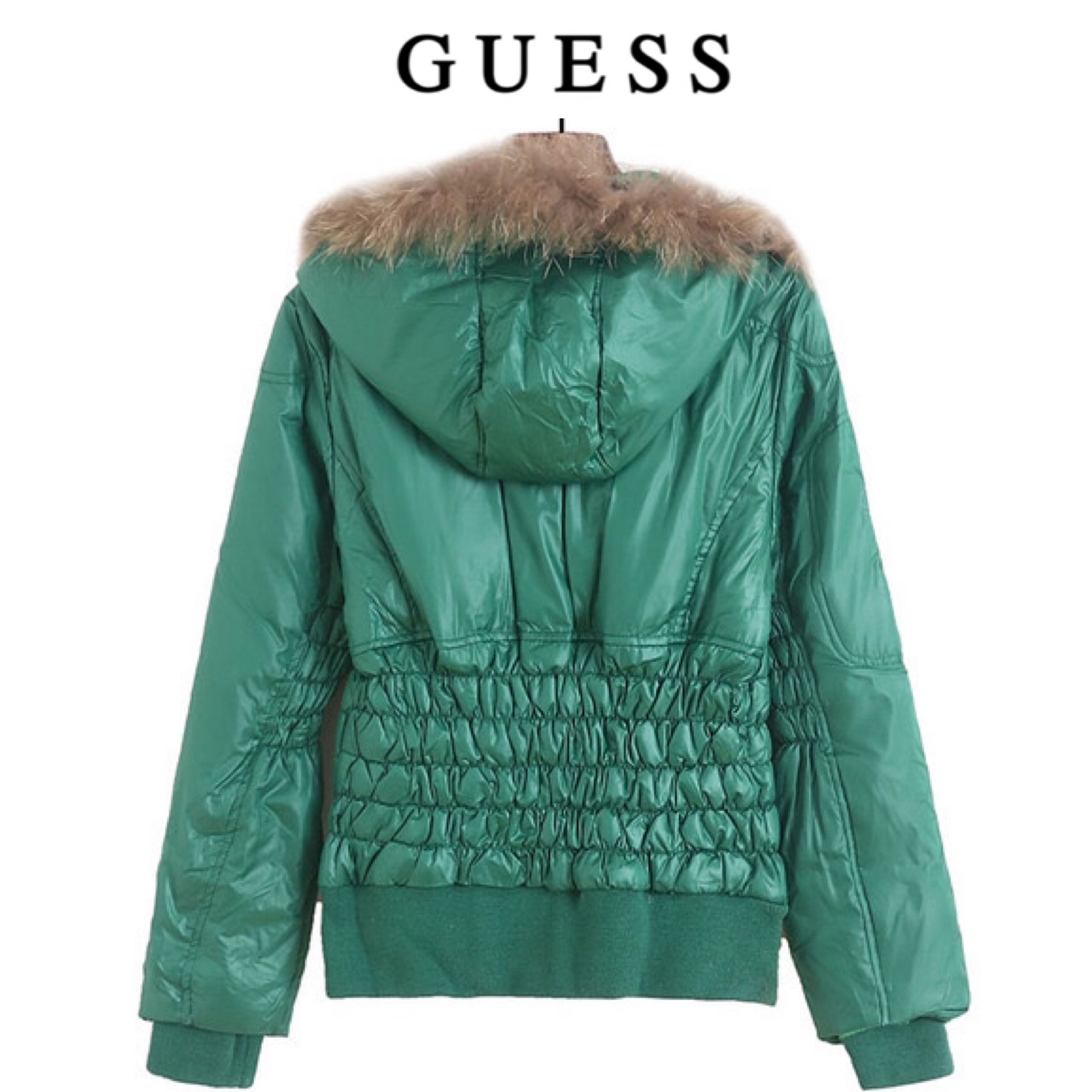 GUESS เสื้อกันหนาว ขนห่าน แต่งหมวกฮูท แบรนด์ GUESS ติดเฟอร์ปลายหมวก (ขนเฟอร์ถอดได้คะ) สำเนา ดำ