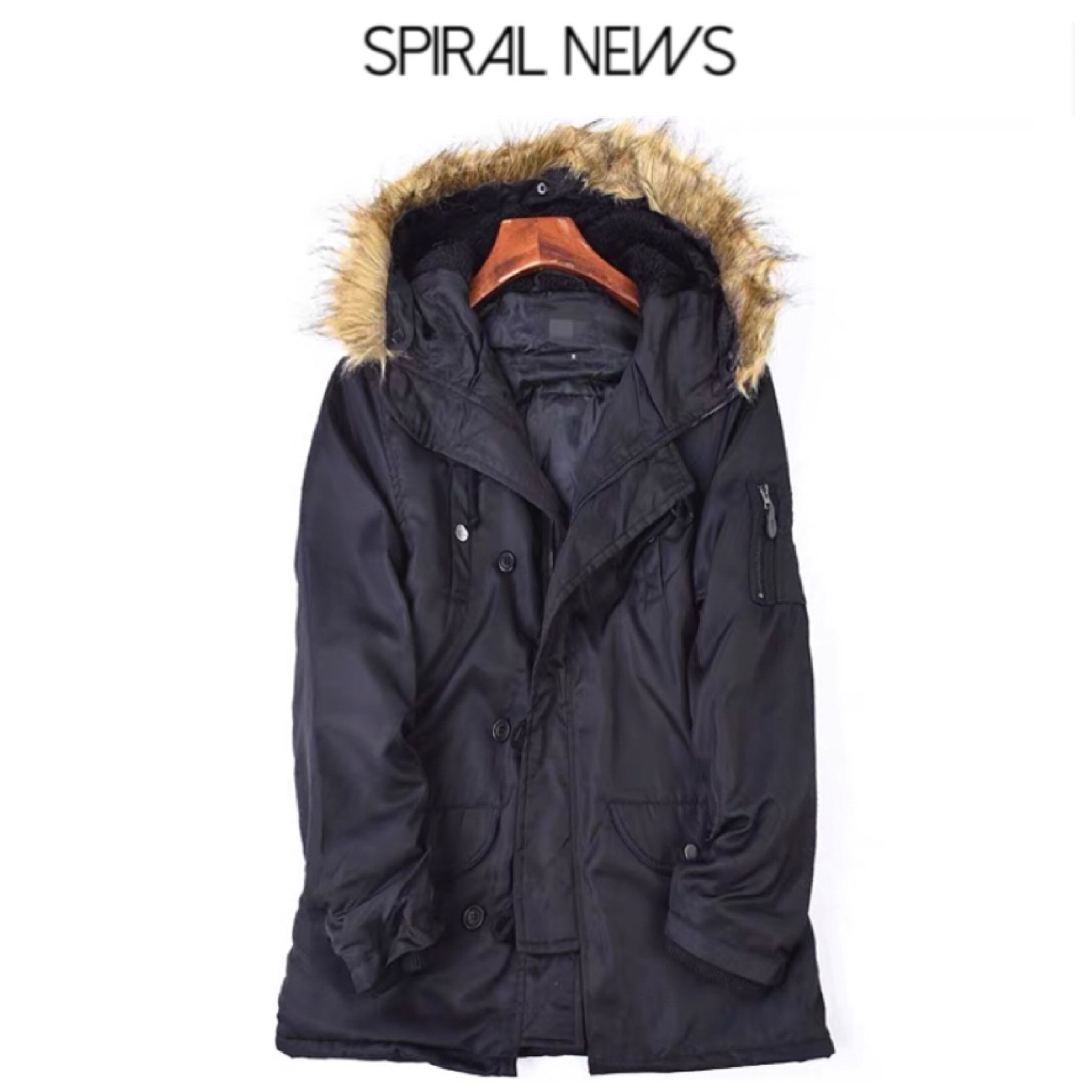 Spiral news เสื้อโค้ท เสื้อกันหนาว ฮู้ด บุนวมอุ่น Spiral news ( เฟอร์ถอดได้ค่ะ) ดำ