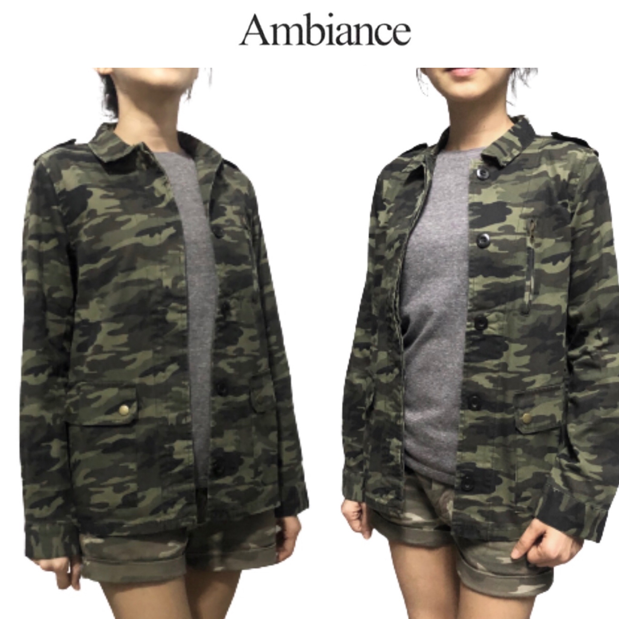 Ambiance เสื้อทหาร เสื้อแจ็คเก็ตเขียวทหาร เสื้อนอกแนวทหาร ambiance แพทเทินสวย เท่ห์มาก คะ สำเนา สำเนา เขียว