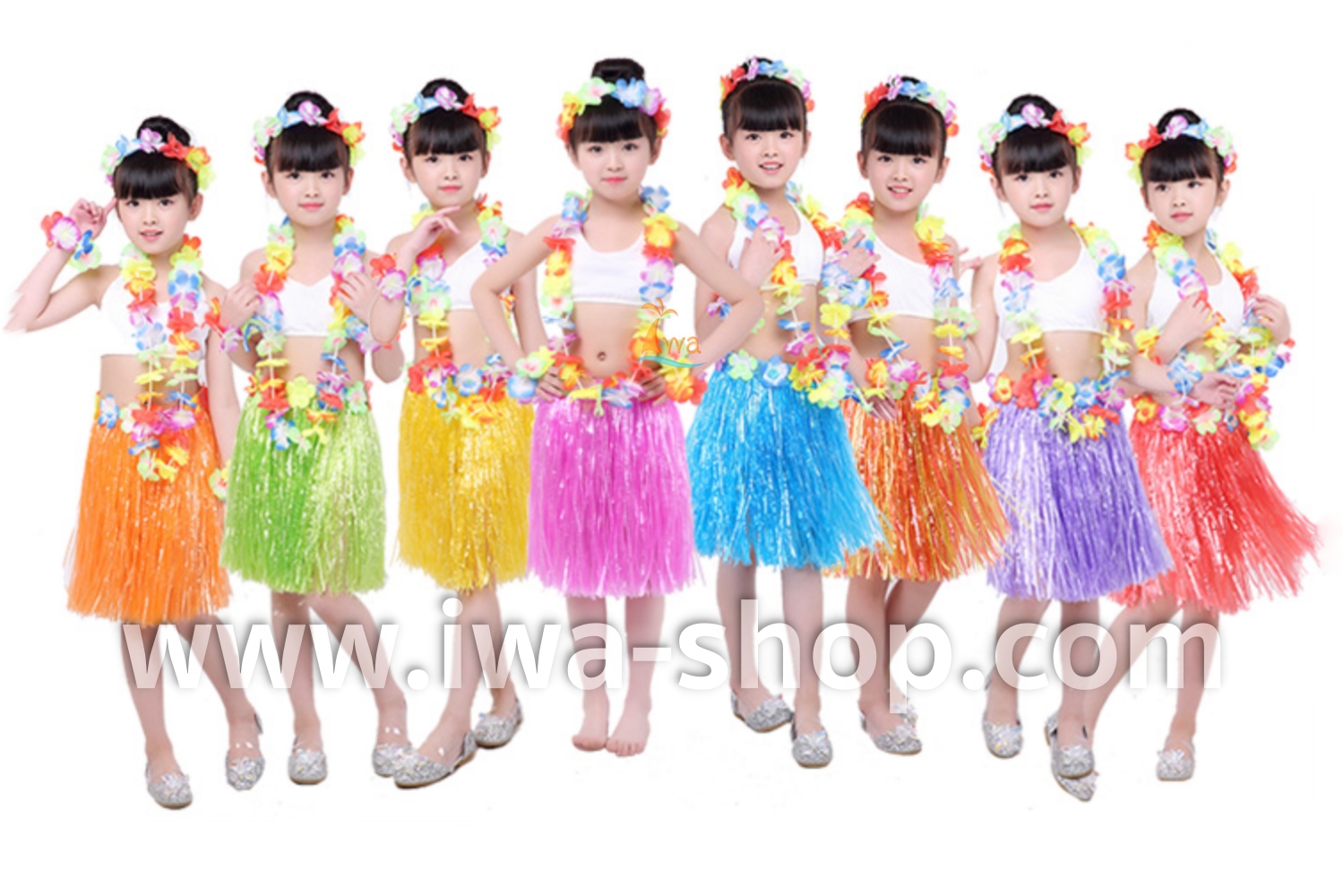 ฟ้า 40 cm ชุดกระโปรงฟางเด็ก หนาพิเศษ พร้อมเซตพวงมาลัยรุ้งเล็ก กระโปรงฟางอย่างดี ชุดเต้นเด็กฮาวาย กระโปรงเชือกฟางฟูๆ ชุดฮาวายเชือกปอฟาง