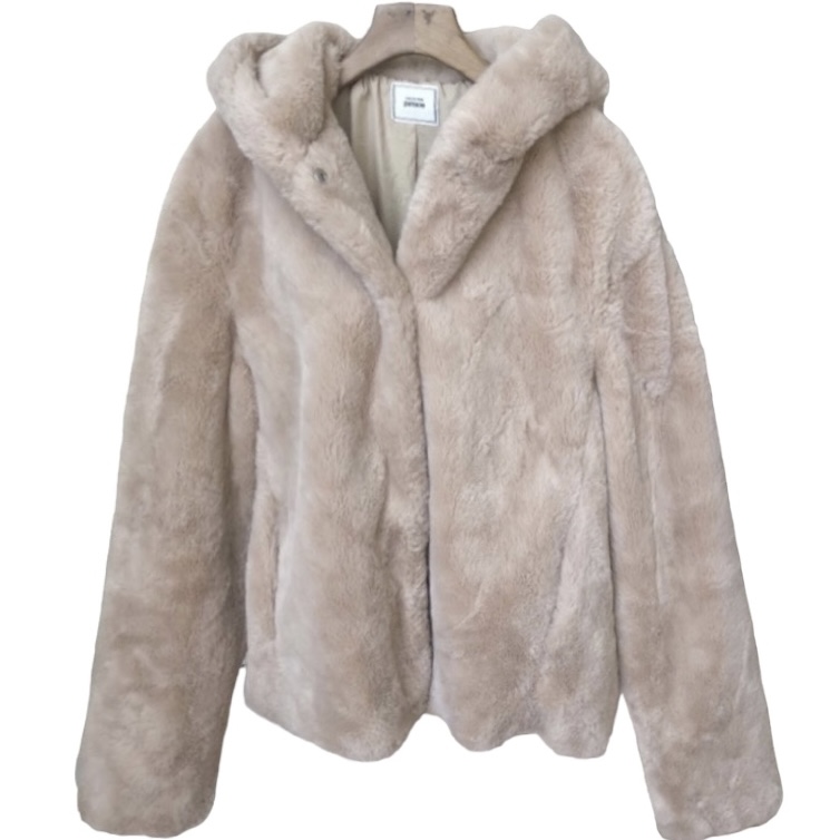 เสื้อเฟอร์กันหนาว หมวกฮู้ด เสื้อขน Fluffy coat แบรนด์ pimkie ดำ