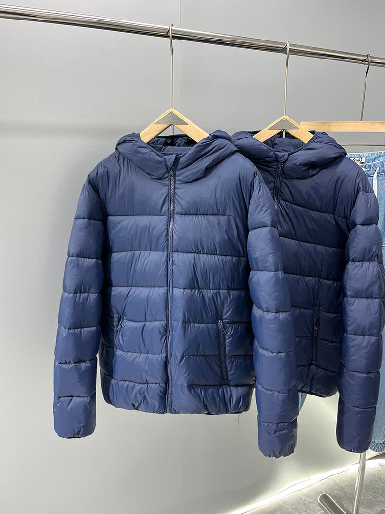 Forever21 เสื้อกันหนาว ติดฮูท เสื้อบอมเบอร์ บุนวมอุ่น แบรนด์ Forever21 / Men's Black Lightweight Puffer Jacket น้ำเงิน