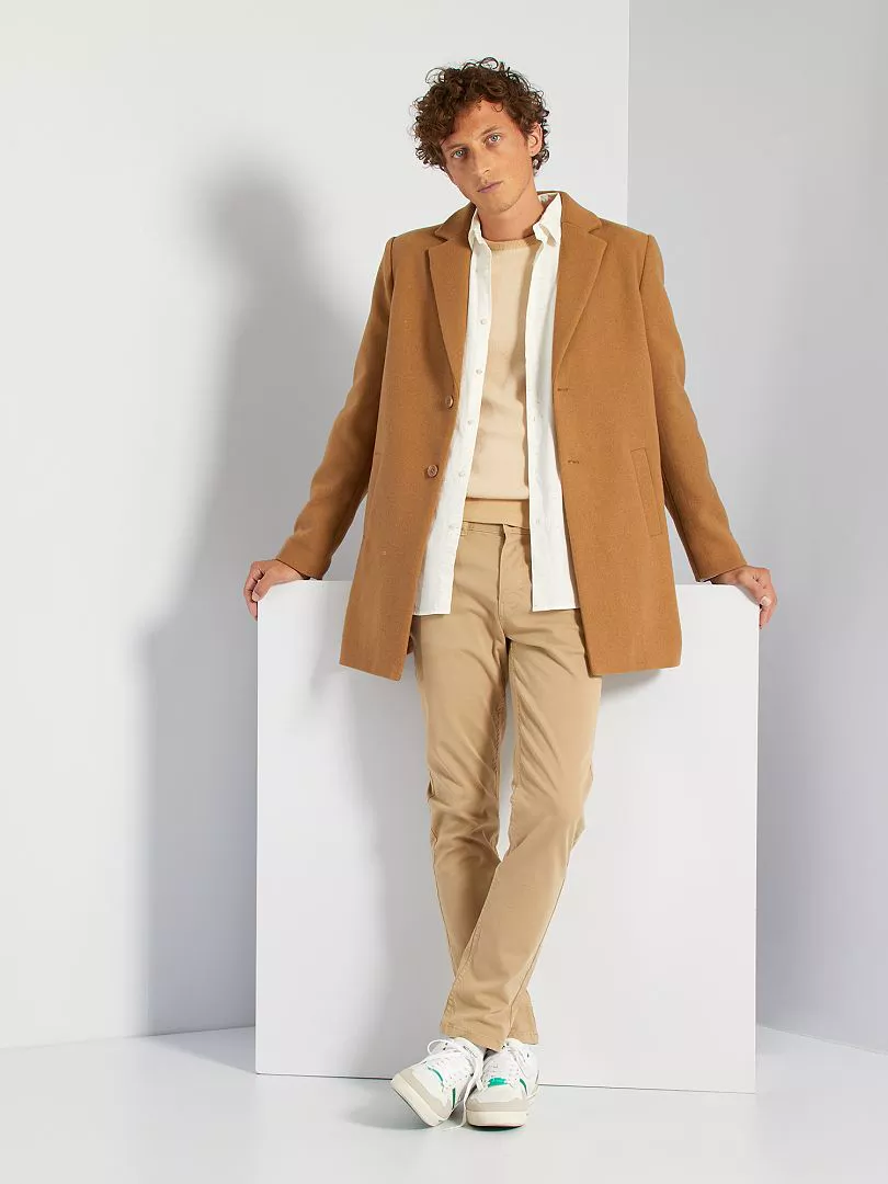U.Nandu เสื้อโค้ท เสื้อกันหนาว เนื้อผ้าสักหลาดวูล สีน่ำตาลกากี แบรนด์ KIABI
