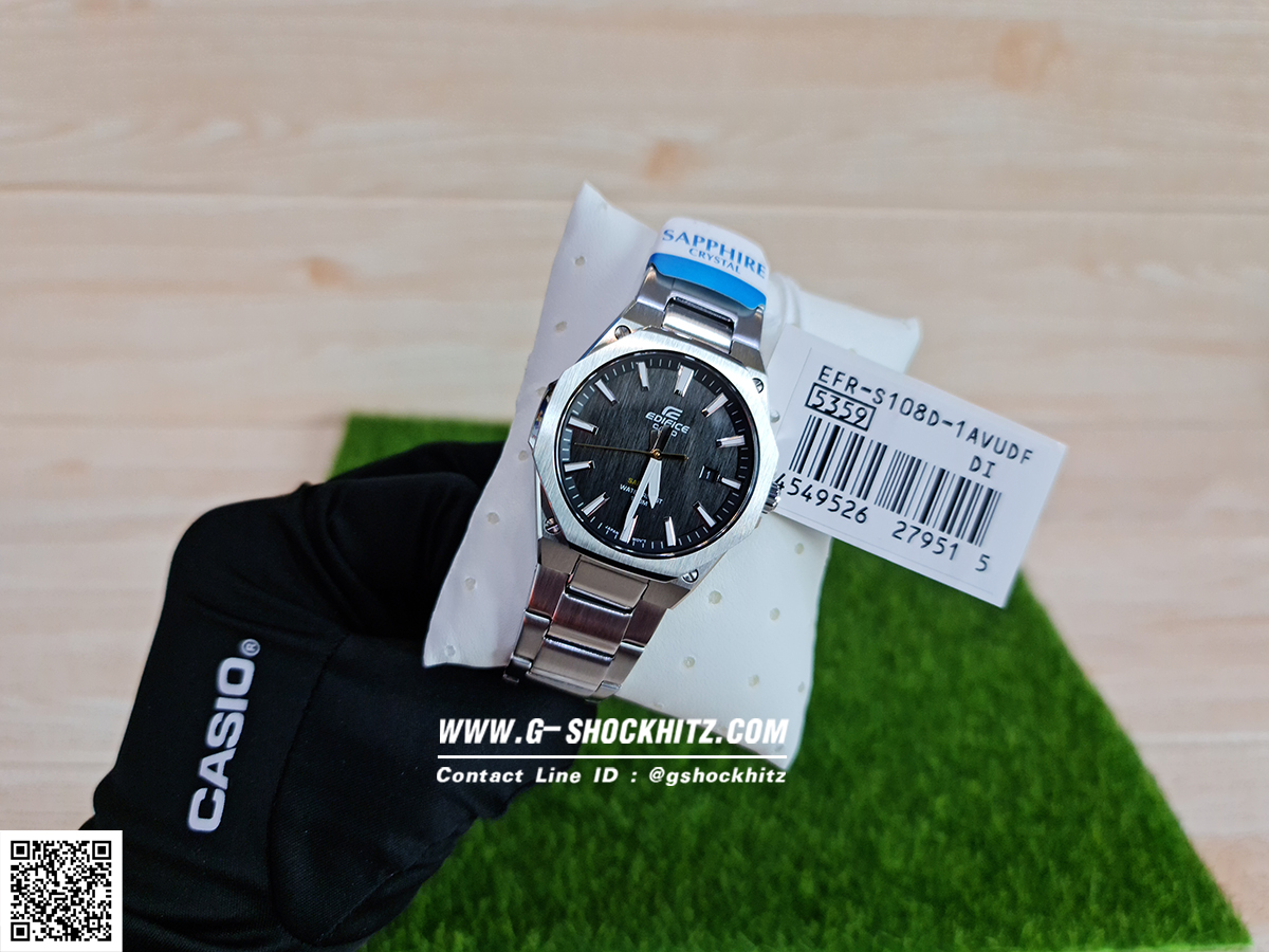 CASIO EDIFICE นาฬิกาข้อมือ นาฬิกากันน้ำ นาฬิกาของแท้ ประกันศูนย์ CMG 1 ปี รุ่น EFR-S108D-1A นาฬิกาสีเงิน