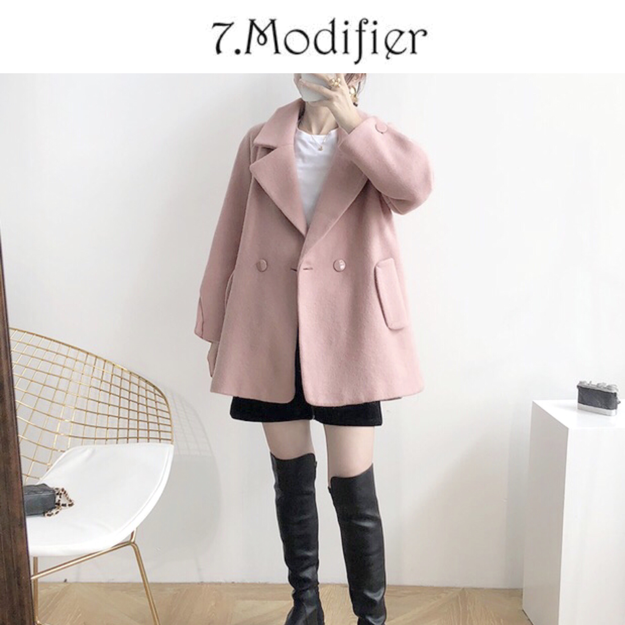 7modifier โค้ท เสื้อกันหนาว คอปก สีชมพูพาสเทล แบรนด์ 7Modifier เนื้อสักหลาดวูล งานพรีเมี่ยมเกรดคะ• ชมพูพาสเทล
