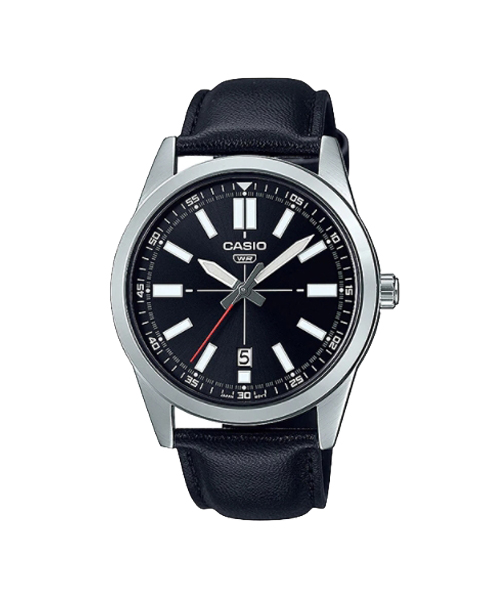 CASIO นาฬิกาคาสิโอ นาฬิกาข้อมือ นาฬิกากันน้ำ นาฬิกาของแท้ ประกันศูนย์ CMG 1 ปี รุ่น MTP-VD02L-1E นาฬิกาสีดำ