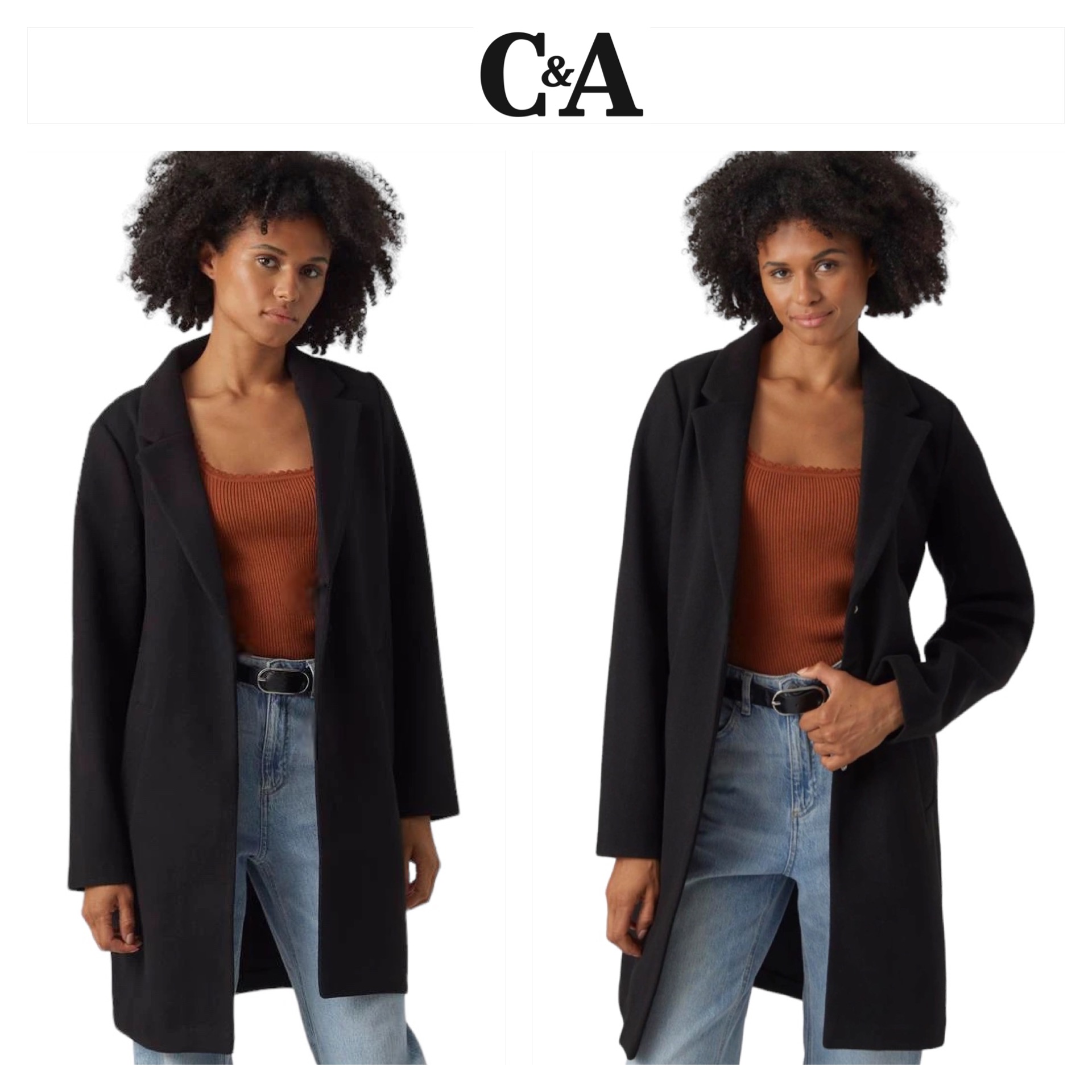 เสื้อโค้ทวูล Trench coat เสื้อโค้ทวูล โค้ทสีดำ แบรนด์ C&A