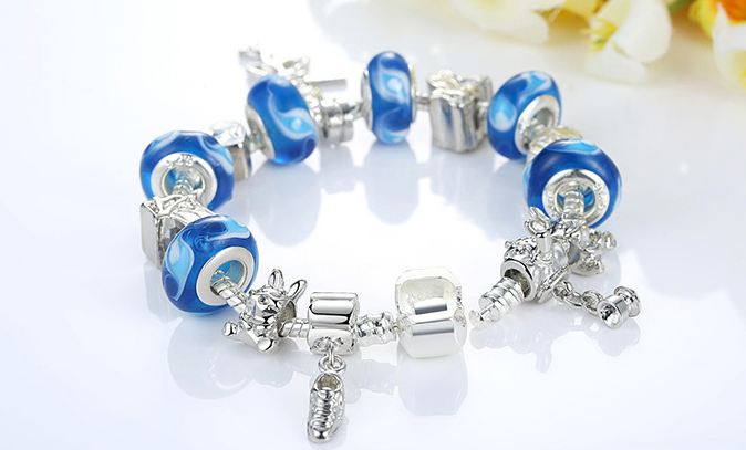 สร้อยข้อมือ Diy สไตล์ Pandora สร้อยข้อมือ ผู้หญิง Hand made ใส่ Bead สีฟ้า ห้อย จี้ นางฟ้า สีเงิน แสนหวาน ของขวัญให้แฟน น่ารัก 749769