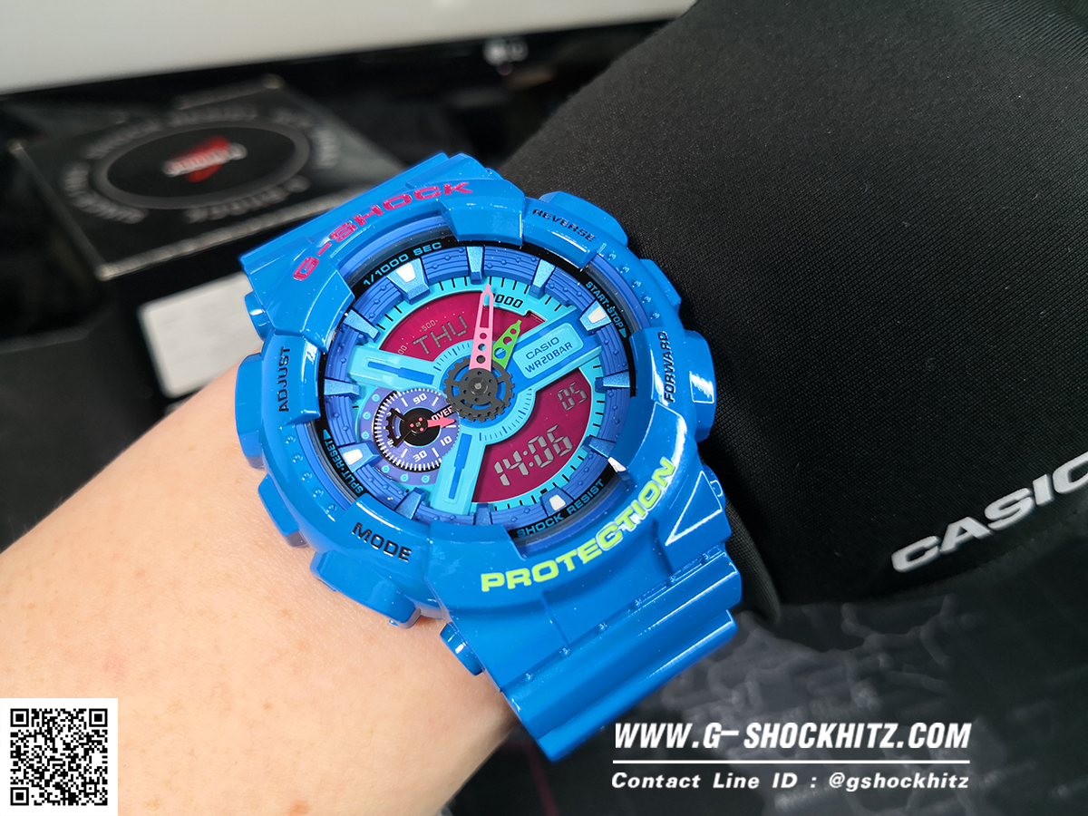 CASIO G-SHOCK นาฬิกาข้อมือ นาฬิกากันน้ำ นาฬิกาของแท้ ประกันศูนย์ CMG 1 ปี รุ่น GA-110HC-2ADR นาฬิกาสีน้้ำเงิน
