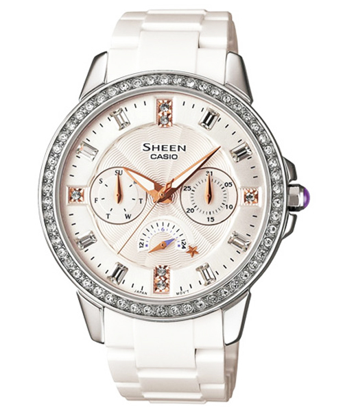 CASIO SHEEN นาฬิกาข้อมือ นาฬิกากันน้ำ นาฬิกาของแท้ ประกันศูนย์ CMG 1 ปี รุ่น SHE-3023-7A นาฬิกาสีขาว