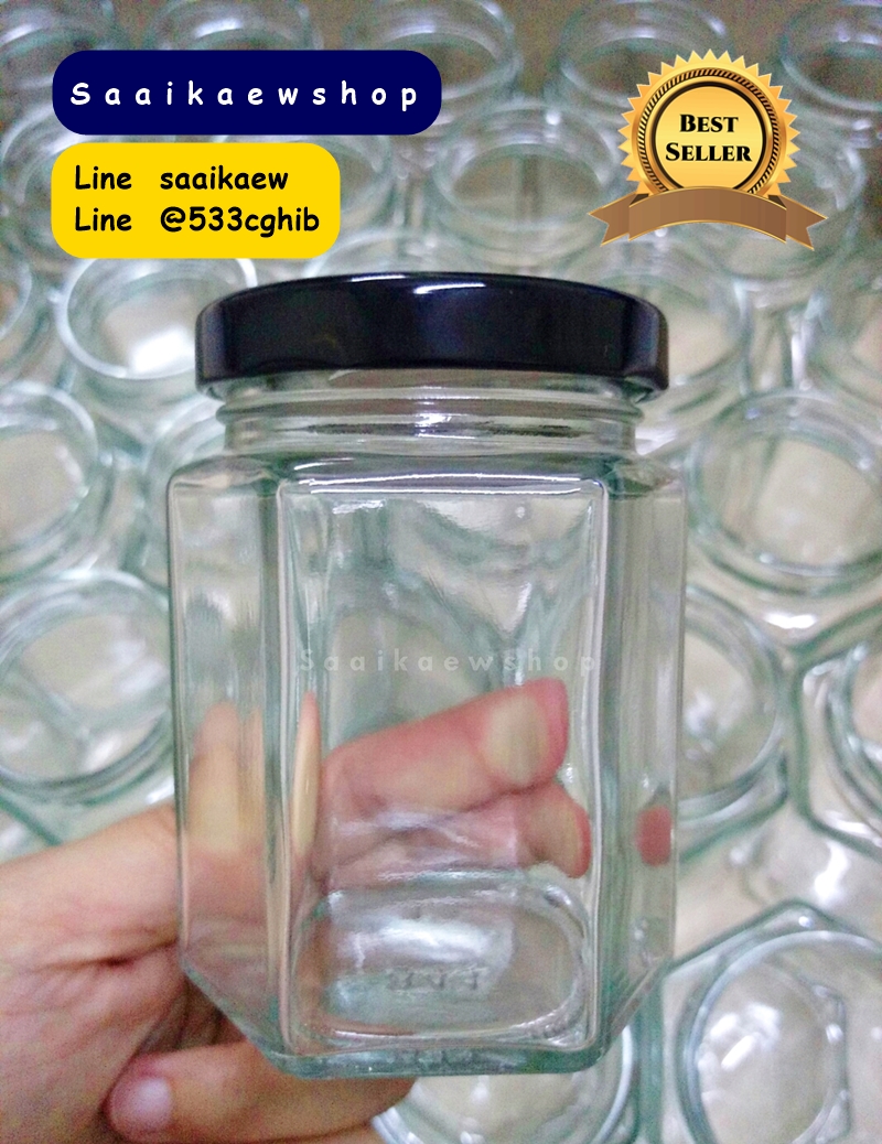 ขวดแยม ขวดแก้ว หกเหลี่ยม 180 ml.