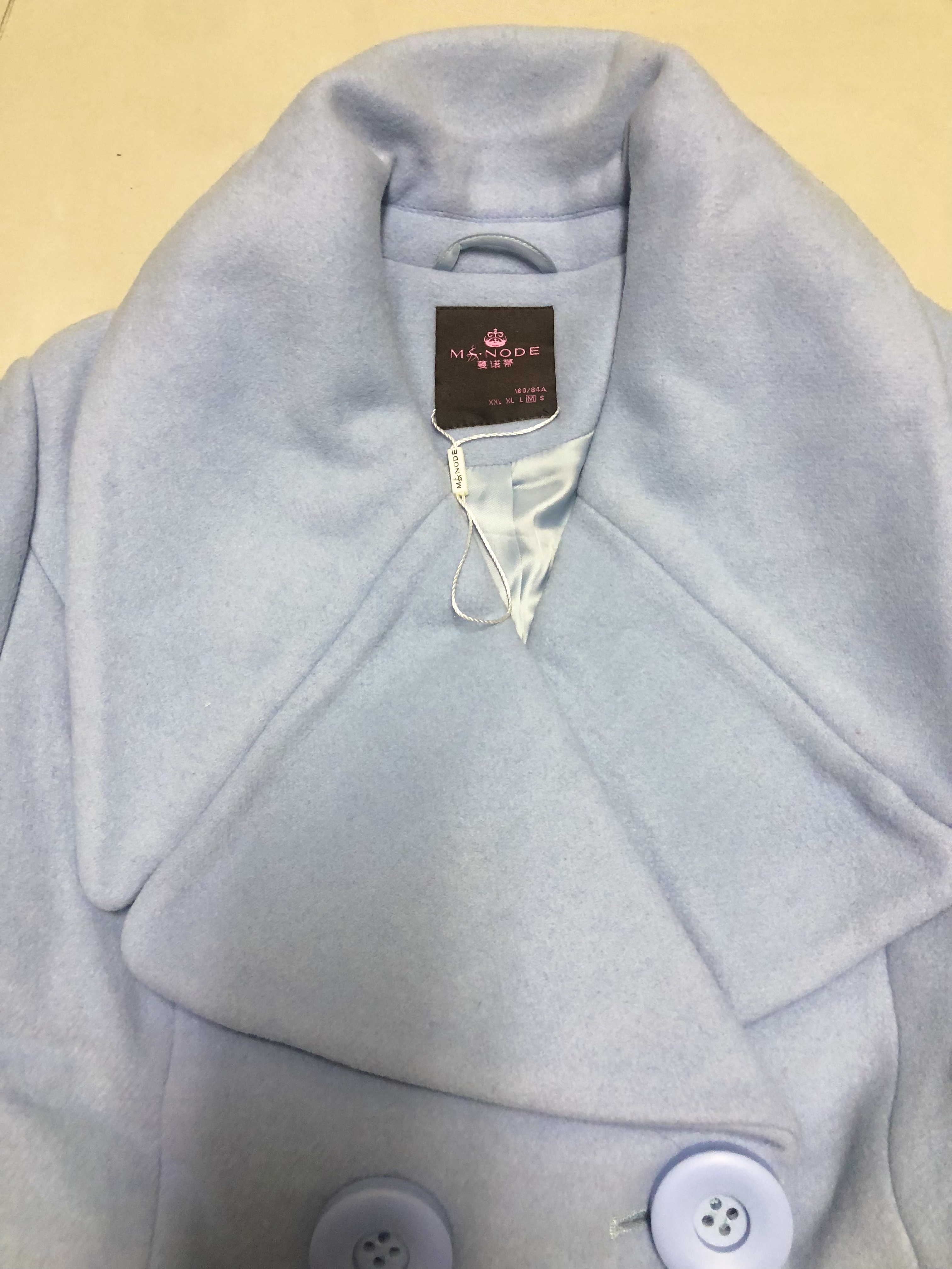 Ms.Node เสื้อโค้ท เสื้อกันหนาว เนื้อผ้าสักหลาดวูล สีชมพู/ สีฟ้า แต่งกระดุมสองแถว แบรนด์ MS.NODE