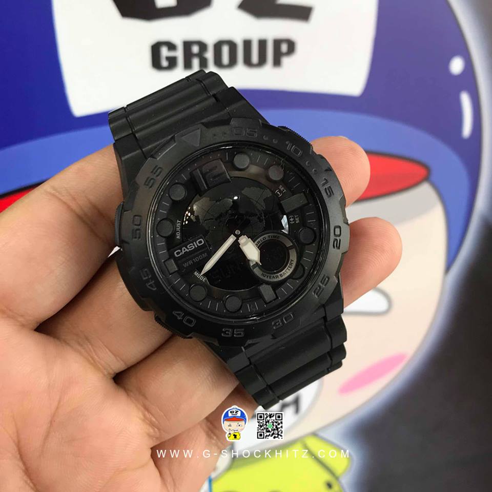 CASIO นาฬิกาคาสิโอ นาฬิกาข้อมือ นาฬิกากันน้ำ นาฬิกาของแท้ ประกันศูนย์ CMG 1 ปี รุ่น AEQ-100W-1B นาฬิกาสีดำ