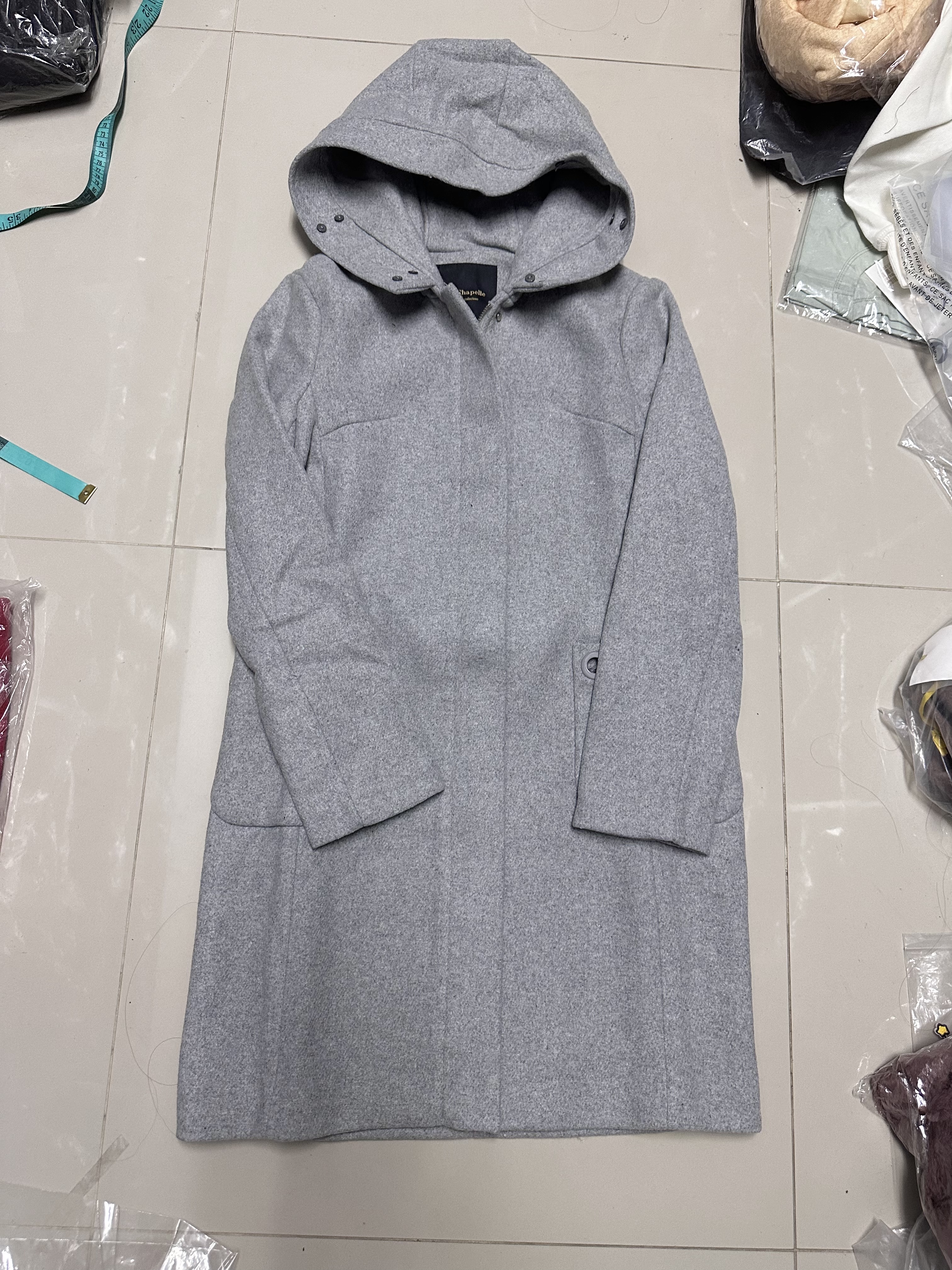 เสื้อโค้ท peacoat เสื้อโค้ทเฟอร์ โค้ทสักหลาดสีเทาอ่อน แบรนด์ La chapelle