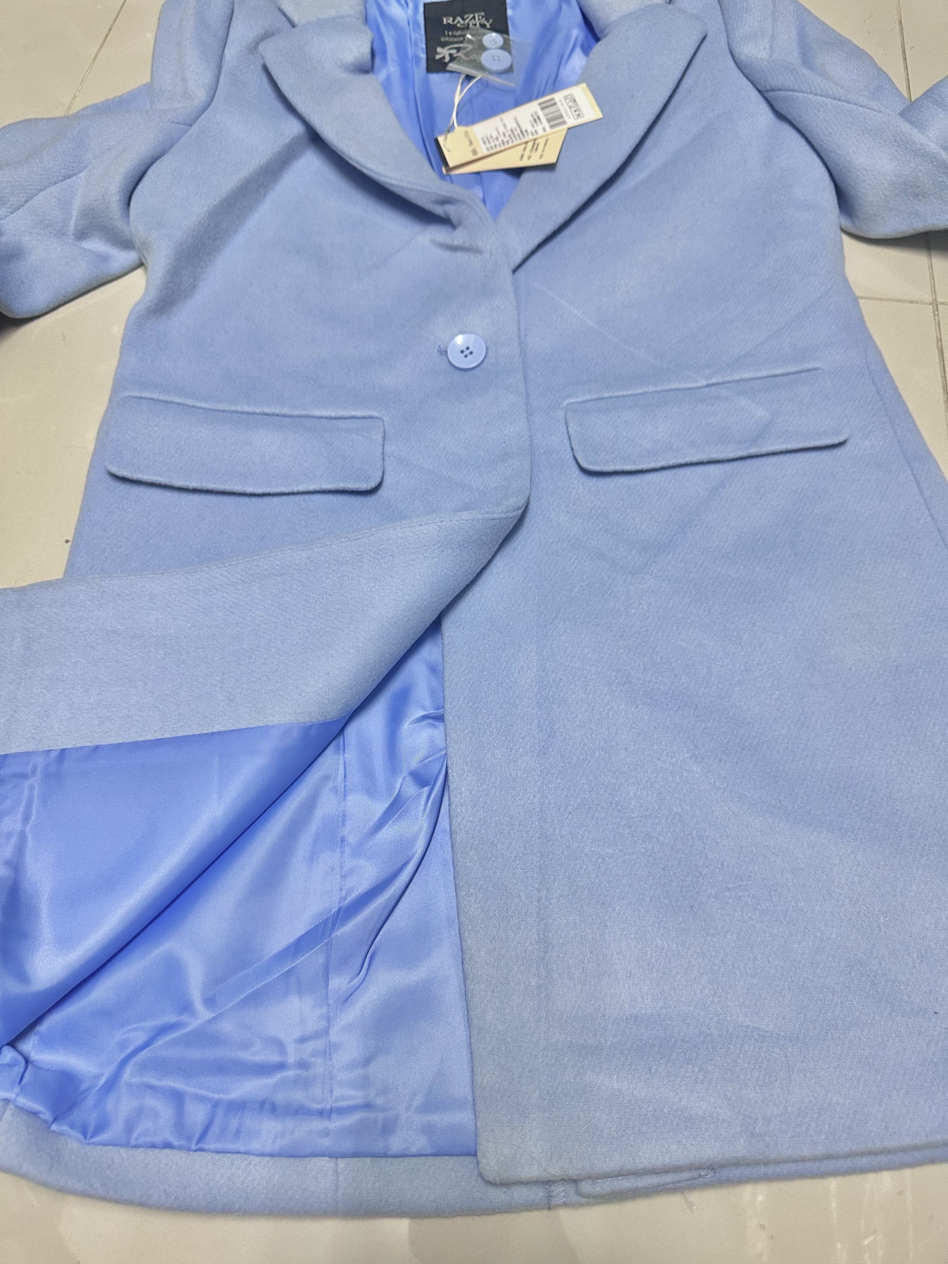 Raze city เสื้อโค้ท เสื้อกันหนาว เนื้อผ้าสักหลาดวูล สีฟ้า แบรนด์ Raze city
