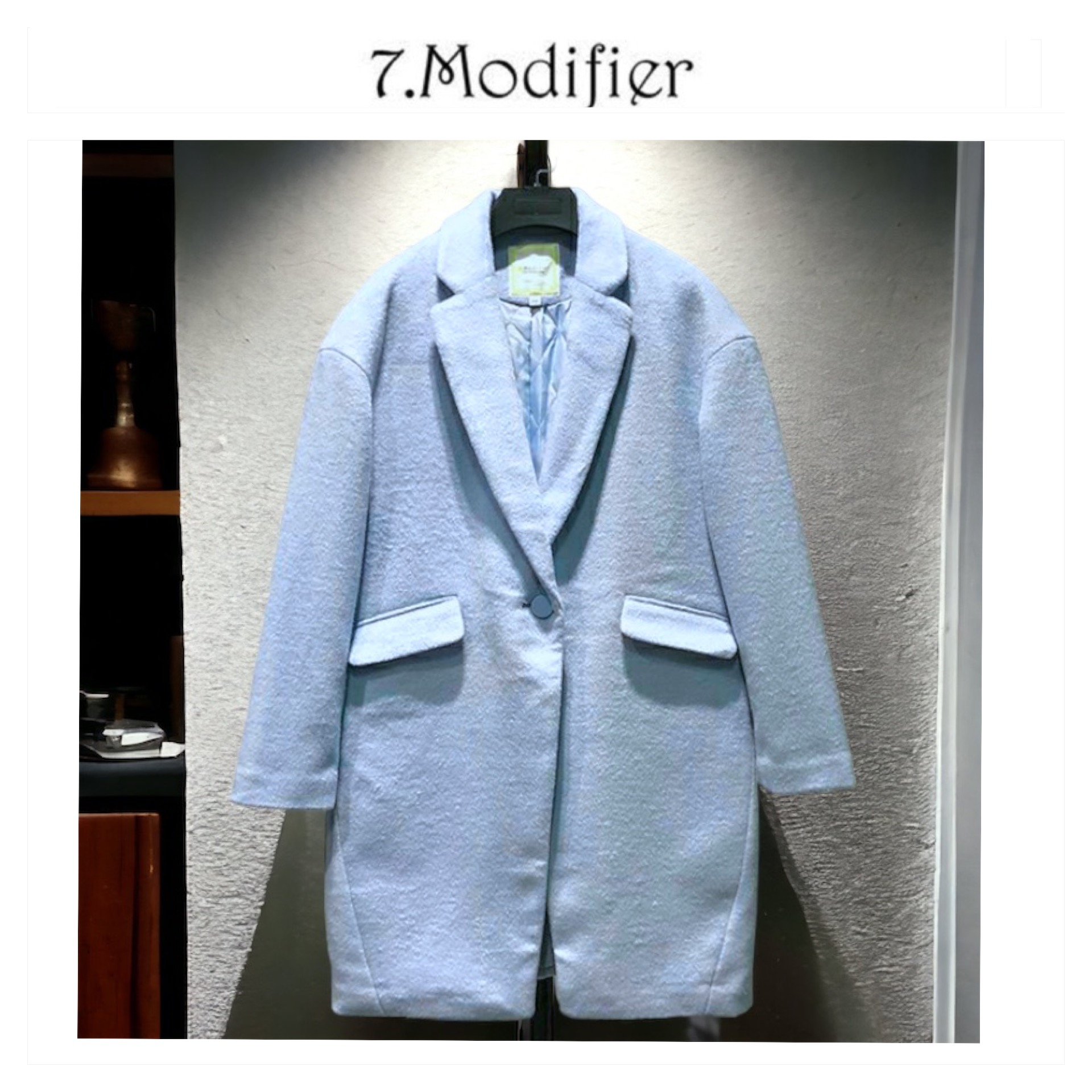 เสื้อโค้ท เสื้อกันหนาว เนื้อผ้าวูล โค้ทวูล สีฟ้าพาสเทล แบรนด์ 7.modifer
