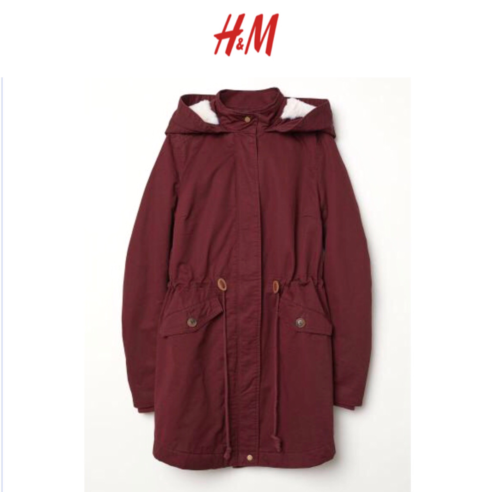 H&M เสื้อโค้ทฮู้ดกันหนาว เสื้อปาร์กา parka สีเขียว แบรนด์ H&M size S/M/L เขียว
