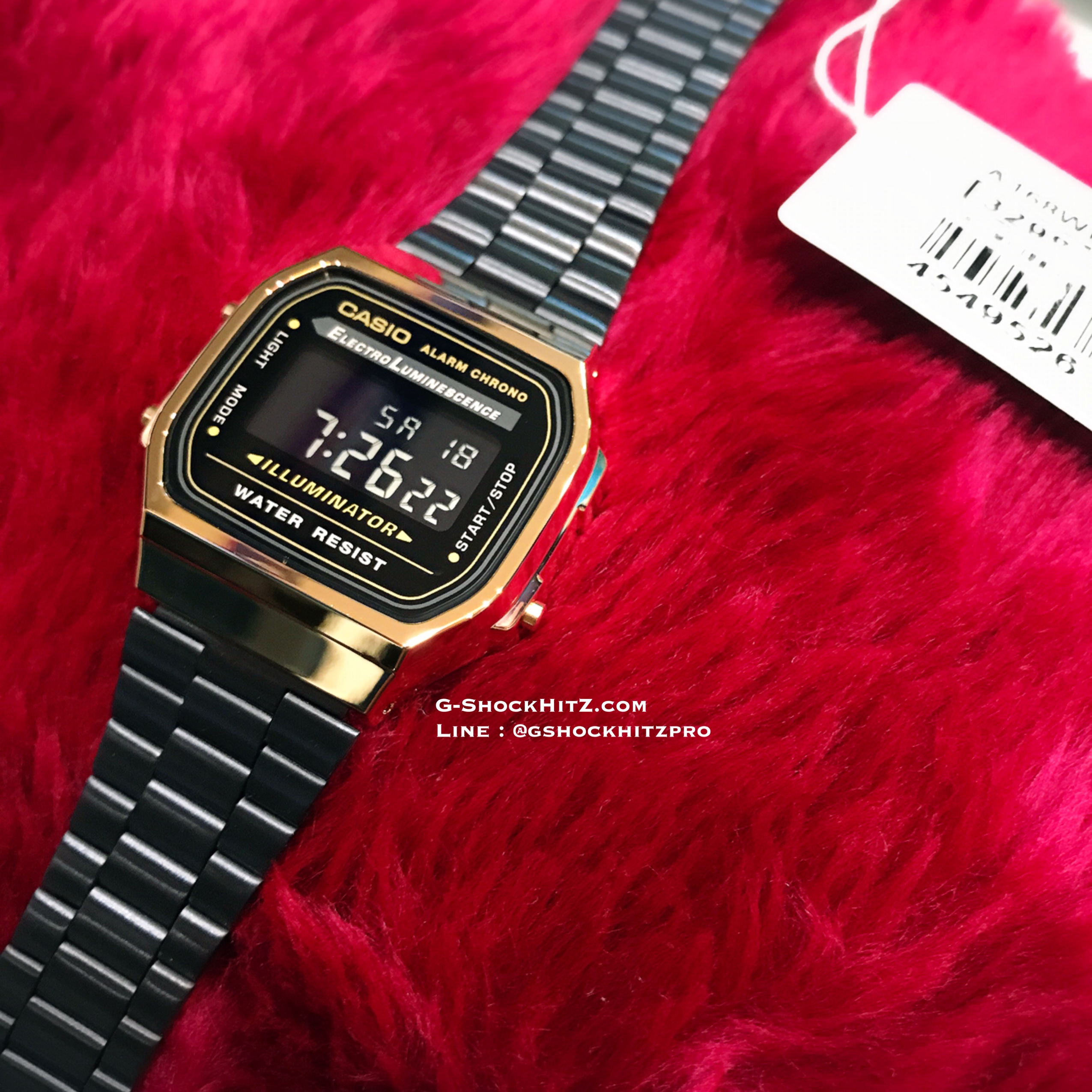 CASIO นาฬิกาคาสิโอ นาฬิกาข้อมือ นาฬิกากันน้ำ นาฬิกาของแท้ ประกันศูนย์ CMG 1 ปี รุ่น A168WEGB-1B นาฬิกาสีดำ