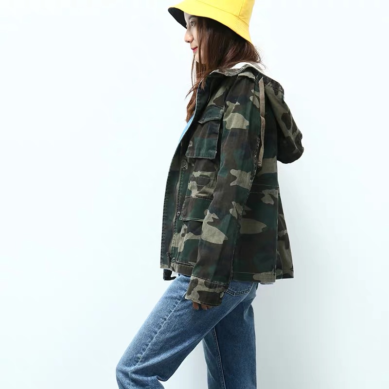 เสื้อฮู้ดทหาร เสื้อคลุม สีลายพรางทหาร เสื้อนอก งานสวย เท่ห์มากคะ (หมวกฮู้ดถอดได้คะ) สำเนา ลายพราง