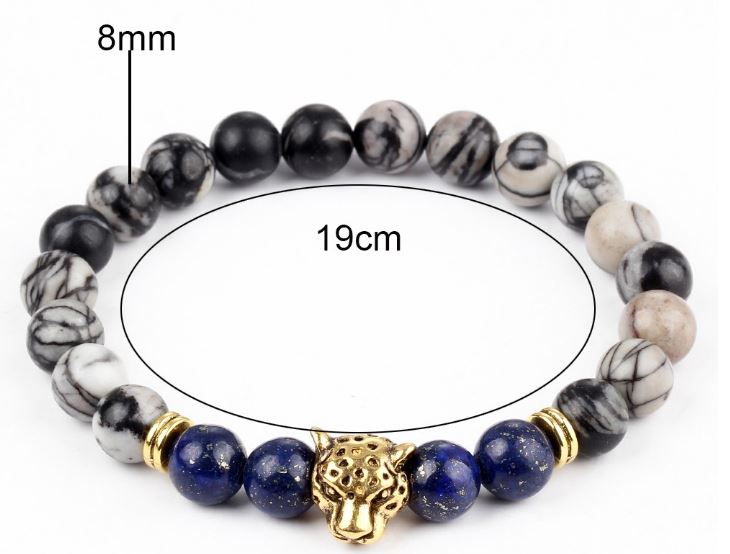 สร้อยข้อมือ หินธรรมชาติ สร้อยข้อมือ ผู้ชาย ผู้หญิง ใส่ได้ สร้อยข้อมือ ลูกปัดหิน ร้อย จี้เสือ สีเงิน และ สีทอง สวยหรู ดูมีสง่า 490569