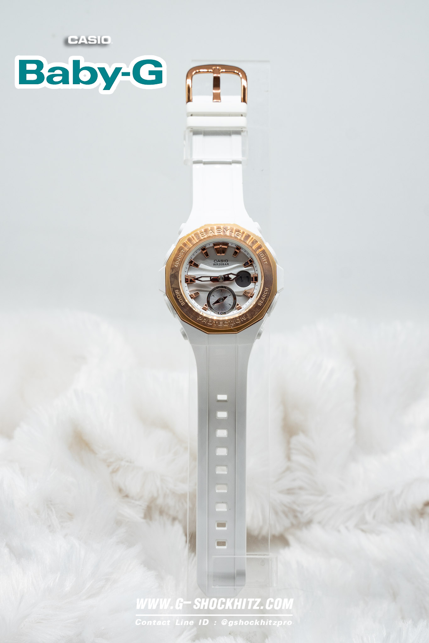 CASIO BABY-G นาฬิกาข้อมือ นาฬิกากันน้ำ นาฬิกาของแท้ ประกันศูนย์ CMG 1 ปี รุ่น BGA-220G-7A นาฬิกาสีขาว
