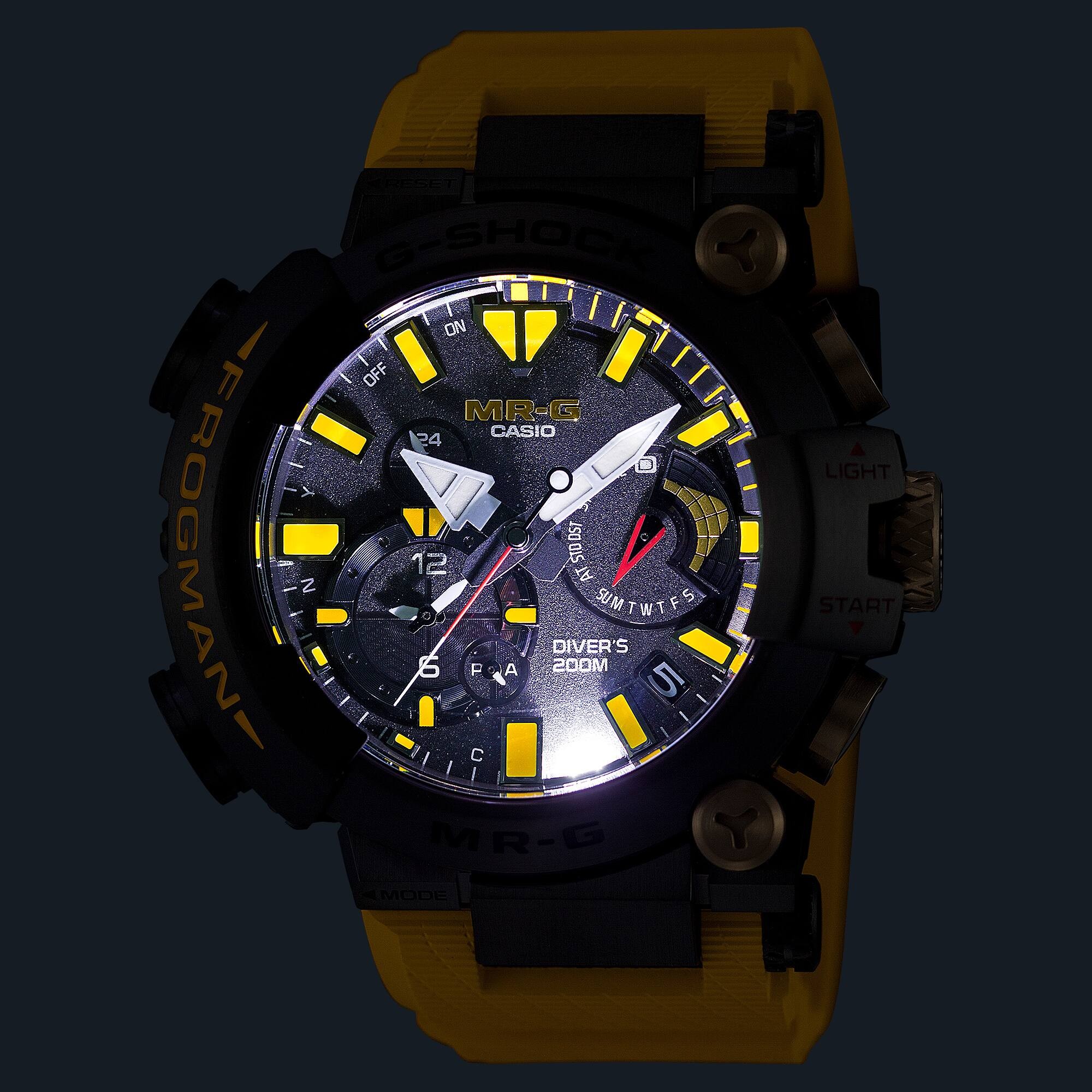 CASIO G-SHOCK นาฬิกาข้อมือ นาฬิกากันน้ำ นาฬิกาของแท้ ประกันศูนย์ CMG 1 ปี รุ่น FROGMAN MRG-BF1000E-1A9 นาฬิกาสีเหลือง