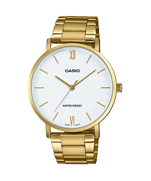 CASIO นาฬิกาคาสิโอ นาฬิกาข้อมือ นาฬิกากันน้ำ นาฬิกาของแท้ ประกันศูนย์ CMG 1 ปี รุ่น MTP-VT01G-7B นาฬิกาสีทอง
