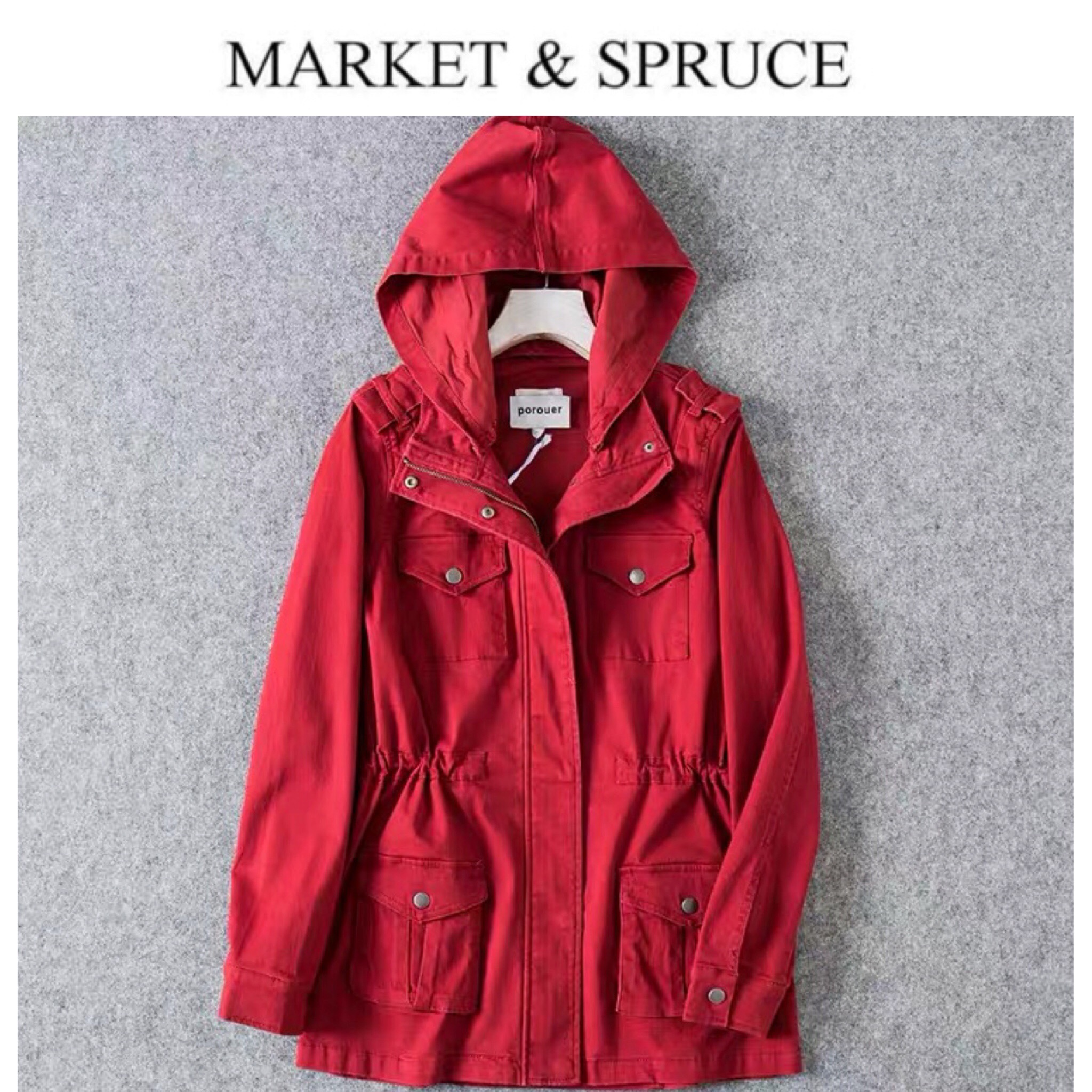 Market & spruce เสื้อฮู้ดทหาร เสื้อคลุม สีเทา หมวกฮู้ด เสื้อปาร์กา เสื้อ นอก งานสวย เท่ห์มากคะ(หมวกฮู้ดถอดไดเคะ) Size XL/XXL เทา
