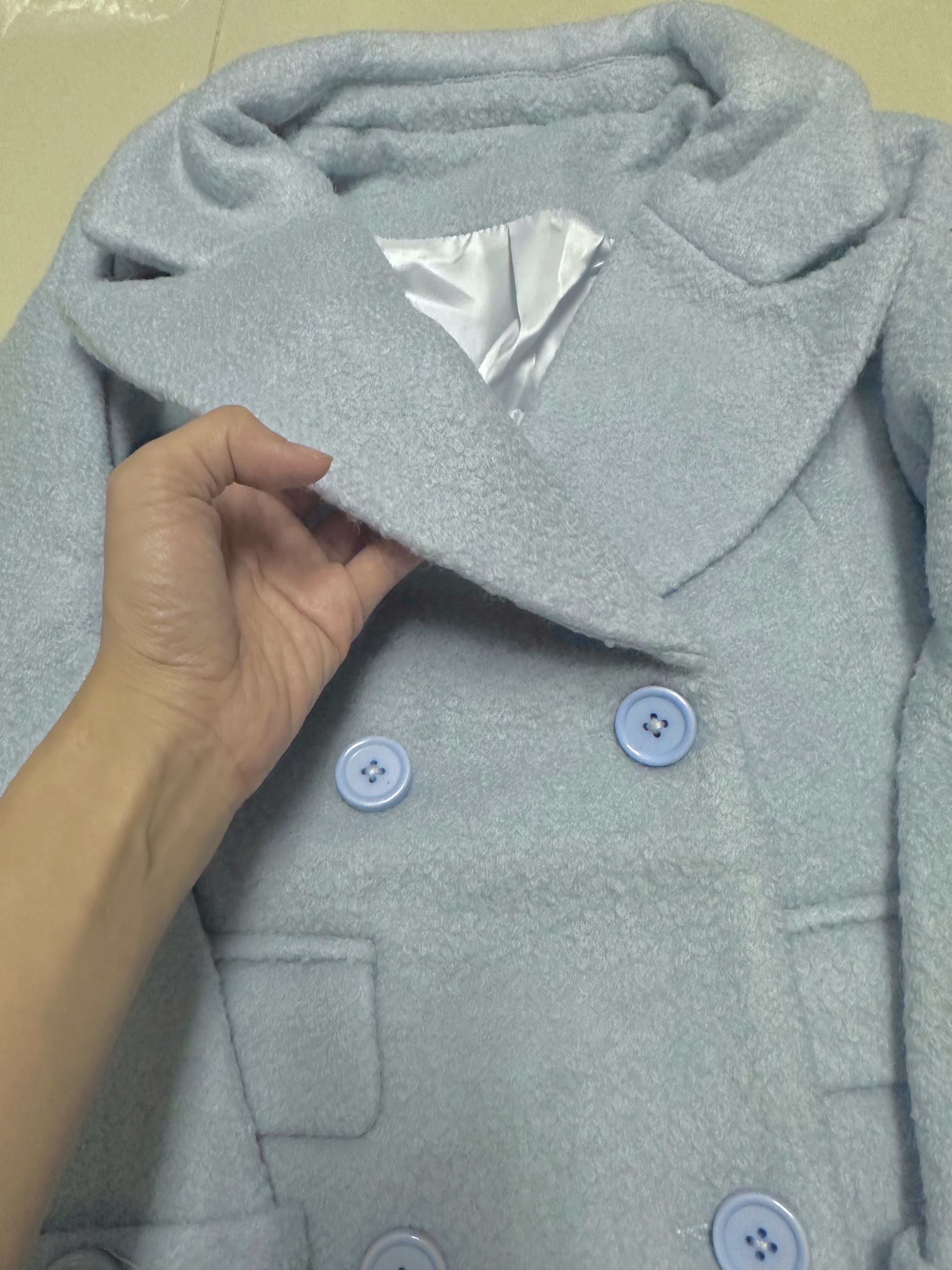 Ozoc เสื้อโค้ท เสื้อกันหนาว เนื้อผ้าสักหลาดวูล สีฟ้าอ่อนพาสเทล แบรนด์ joice