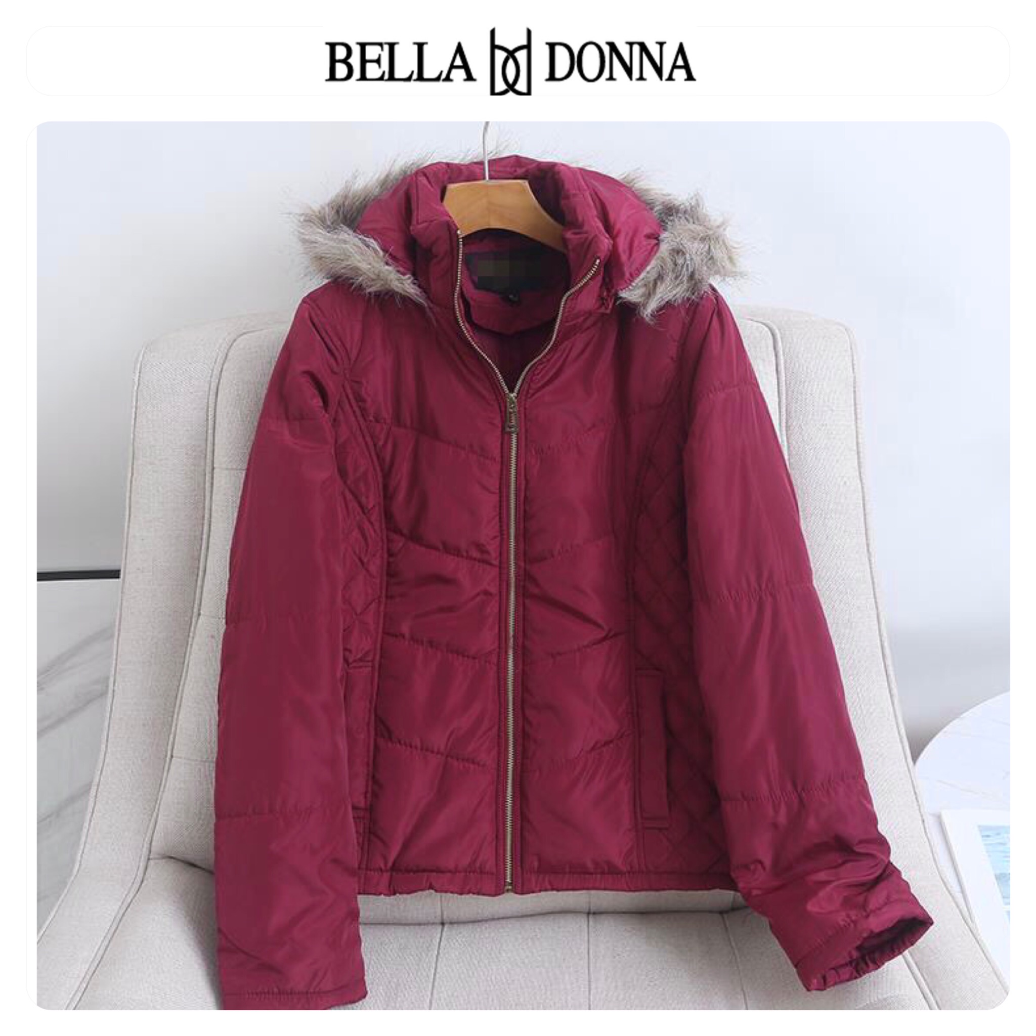 Bella donna เสื้อกันหนาว เสื้อฮู้ดเฟอร์ บุนวมอุ่น สีแดง แบรนด์ bella donna (padded puffer สำเนา สำเนา แดง