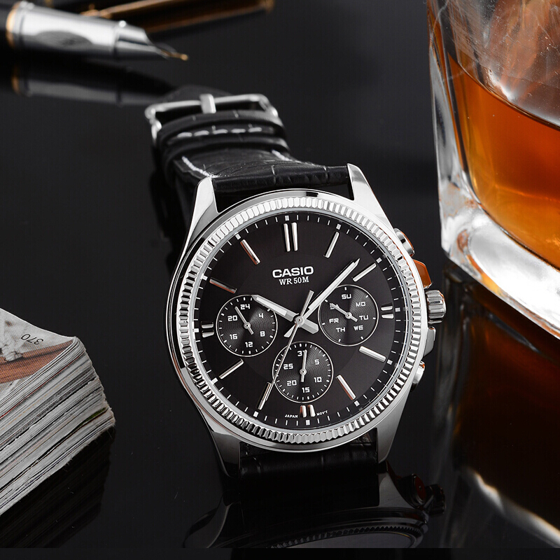 CASIO นาฬิกาคาสิโอ นาฬิกาข้อมือ นาฬิกากันน้ำ นาฬิกาของแท้ ประกันศูนย์ CMG 1 ปี รุ่น MTP-1375L-1A นาฬิกาสีดำ