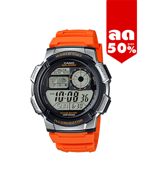 CASIO นาฬิกาคาสิโอ นาฬิกาข้อมือ นาฬิกากันน้ำ นาฬิกาของแท้ ประกันศูนย์ CMG 1 ปี รุ่น AE-1000W-4B นาฬิกาสีส้ม
