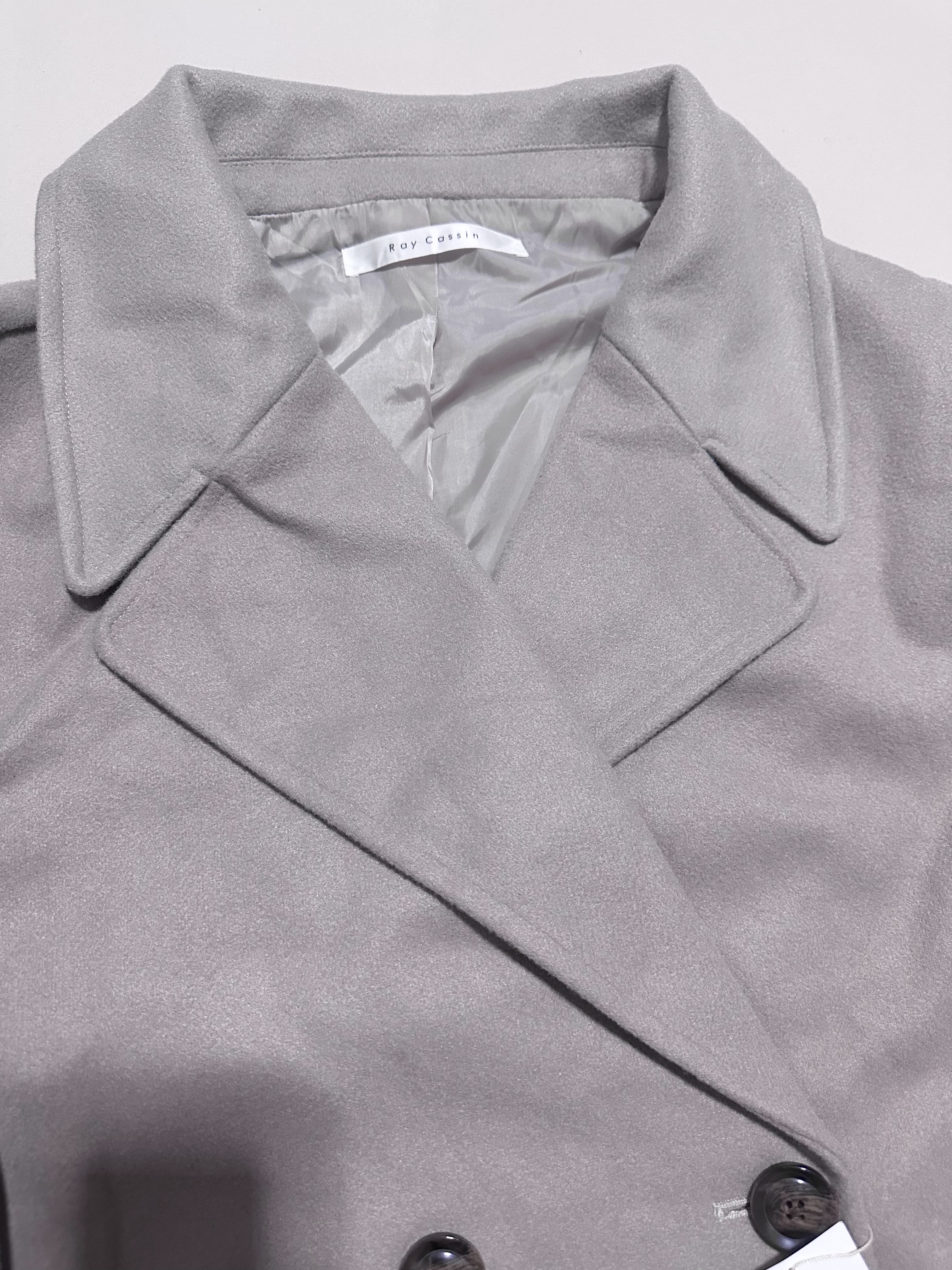 เสื้อโค้ทวูล Trench coat เสื้อโค้ทเฟอร์ โค้ทสักหลาดสีเทาอ่อน แบรนด์ RAY CASSIN