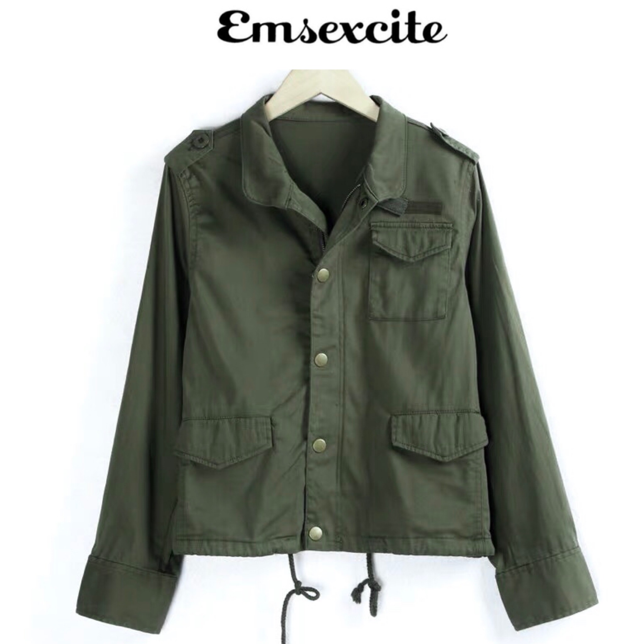 Emsexcite เสื้อทหาร เสื้อฮู้ดเขียวทหาร เสื้อนอกแนวทหาร แพทเทินสวย เท่ห์มาก แบรน์EMSEXCITE (JAPAN)คะ เขียว