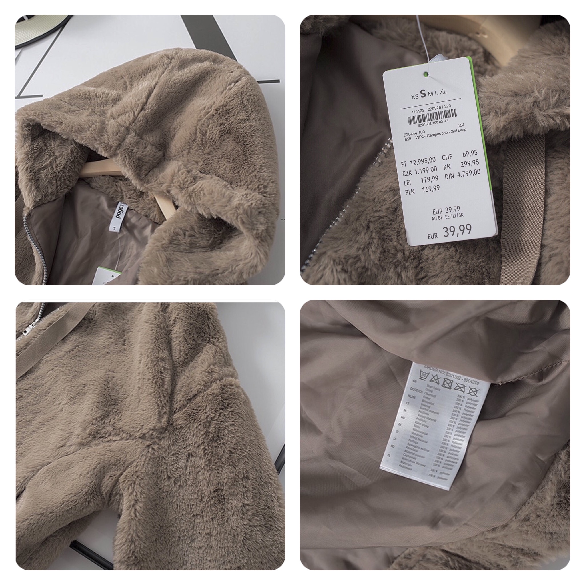 Page one เสื้อเฟอร์กันหนาว หมวกฮู้ด เสื้อขน Fluffy coat แบรนด์ page One ดำ