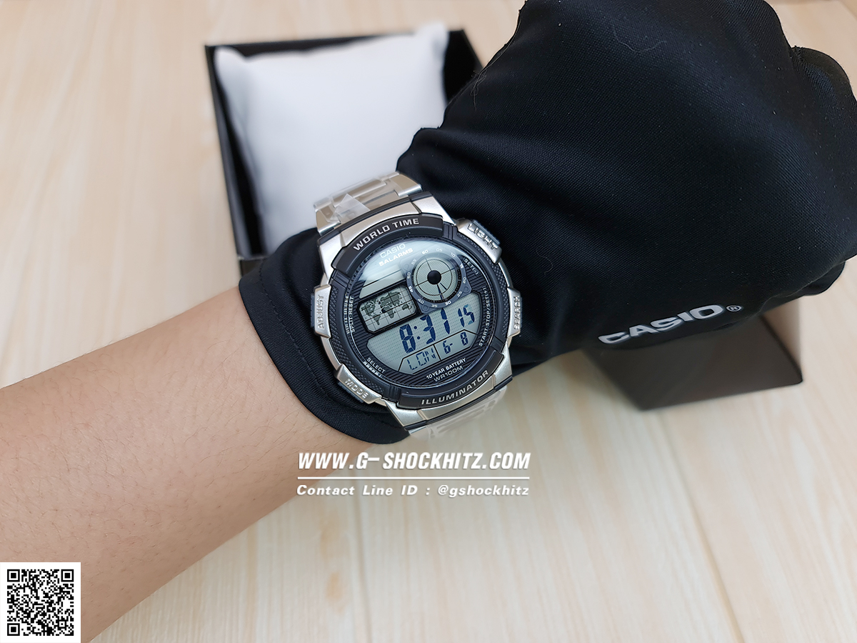 CASIO นาฬิกาคาสิโอ นาฬิกาข้อมือ นาฬิกากันน้ำ นาฬิกาของแท้ ประกันศูนย์ CMG 1 ปี รุ่น AE-1000WD-1A นาฬิกาสีเงิน