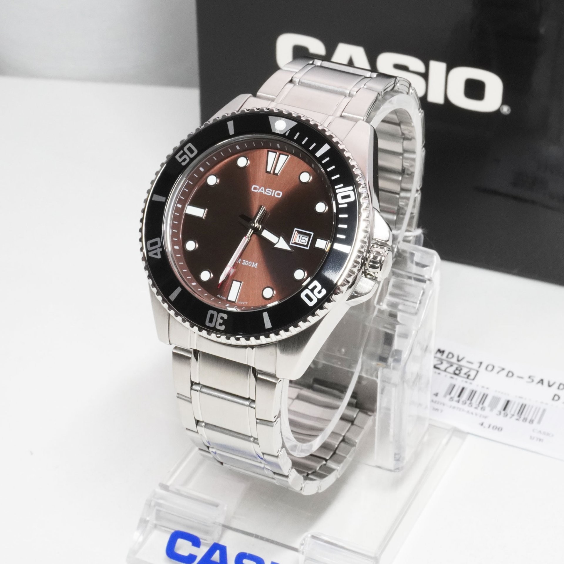 CASIO นาฬิกาคาสิโอ นาฬิกาข้อมือ นาฬิกากันน้ำ นาฬิกาของแท้ ประกันศูนย์ CMG 1 ปี รุ่น MDV-107D-5A นาฬิกาสีเงิน