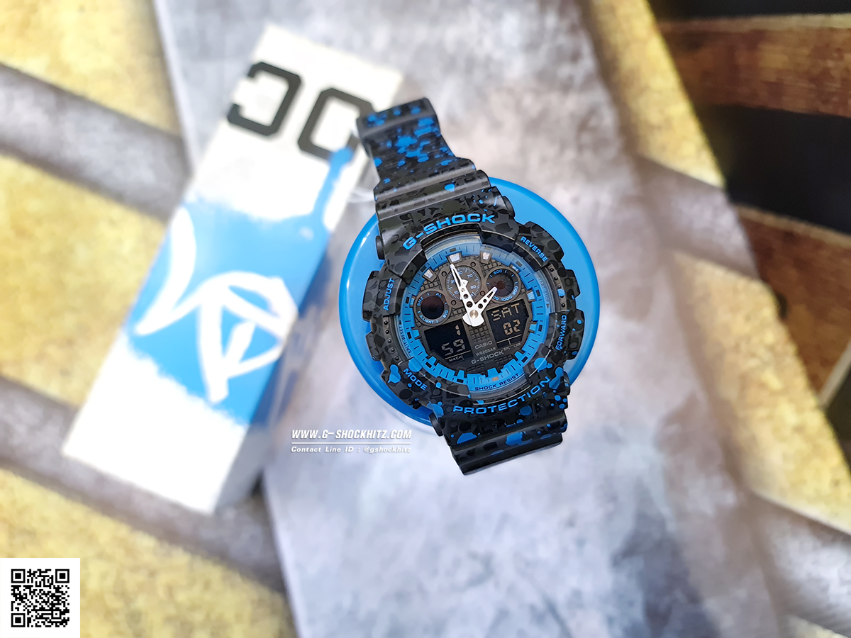 CASIO MID YEAR SALE G-SHOCK พร้อมส่ง นาฬิกาข้อมือ นาฬิกากันน้ำ นาฬิกาของแท้ ประกันศูนย์ CMG 1 ปี รุ่น GA-100ST-2A นาฬิกาสีน้้ำเงิน