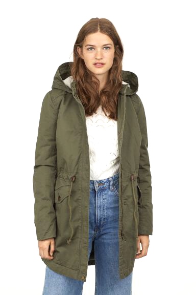 H&M เสื้อโค้ทฮู้ดกันหนาว เสื้อปาร์กา parka สีเขียว แบรนด์ H&M size S/M/L เขียว