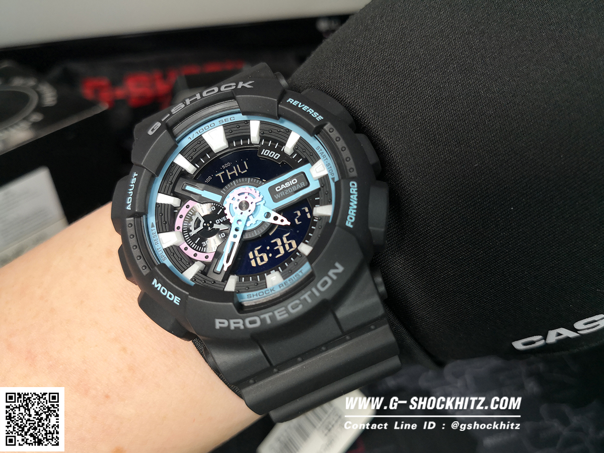 CASIO G-SHOCK นาฬิกาข้อมือ นาฬิกากันน้ำ นาฬิกาของแท้ ประกันศูนย์ CMG 1 ปี รุ่น GA-110PC-1A นาฬิกาสีดำ