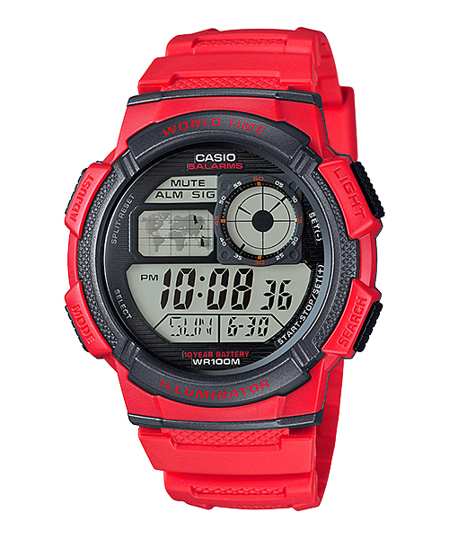 CASIO นาฬิกาคาสิโอ นาฬิกาข้อมือ นาฬิกากันน้ำ นาฬิกาของแท้ ประกันศูนย์ CMG 1 ปี รุ่น AE-1000W-4A นาฬิกาสีแดง