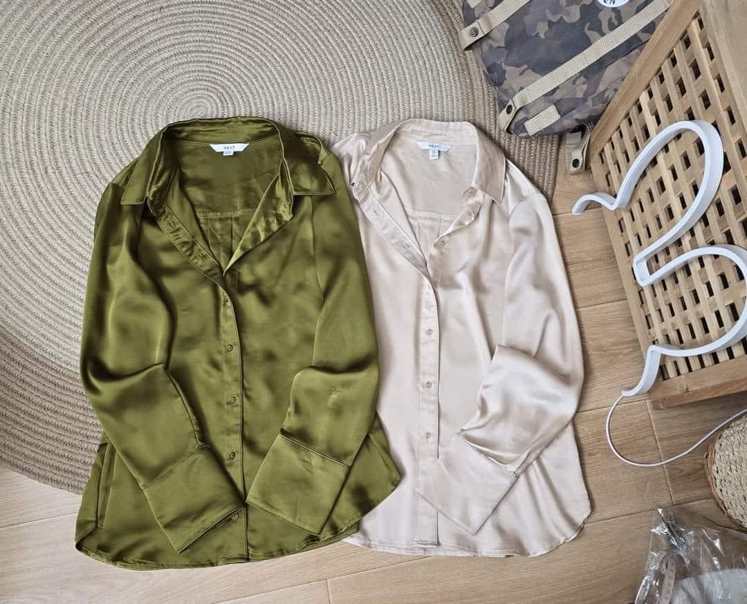 Next เสื้อเชิ้ต overshirt Next ผ้าพริ้ว แพทเทินสวย เท่ห์มาก แบรน์ JENSEN สำเนา เขียว
