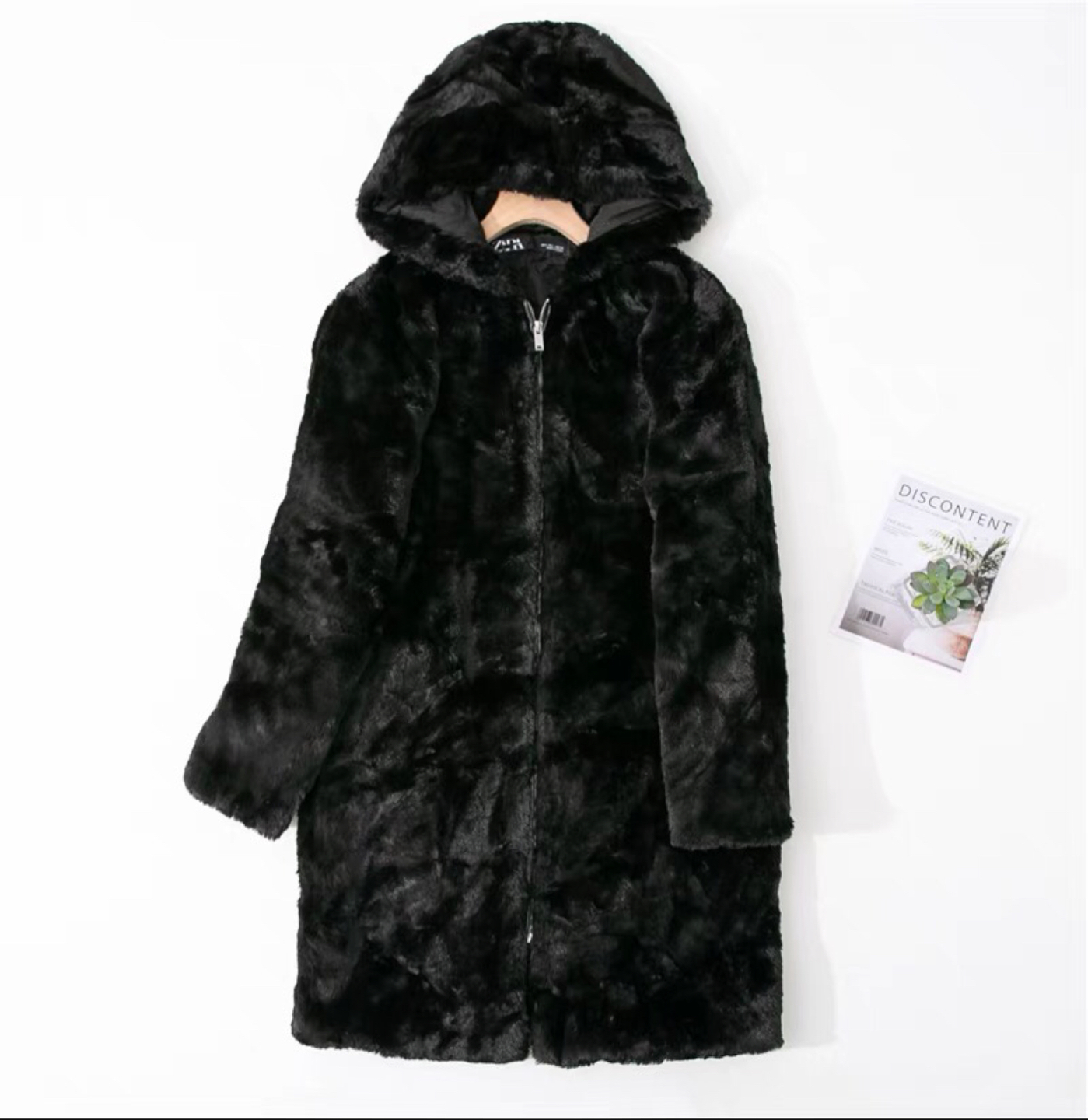 pepco เสื้อเฟอร์กันหนาว หมวกฮู้ด เสื้อขน FLUFFY Coat แบรนด์ PEPCO ดำ / เบจ